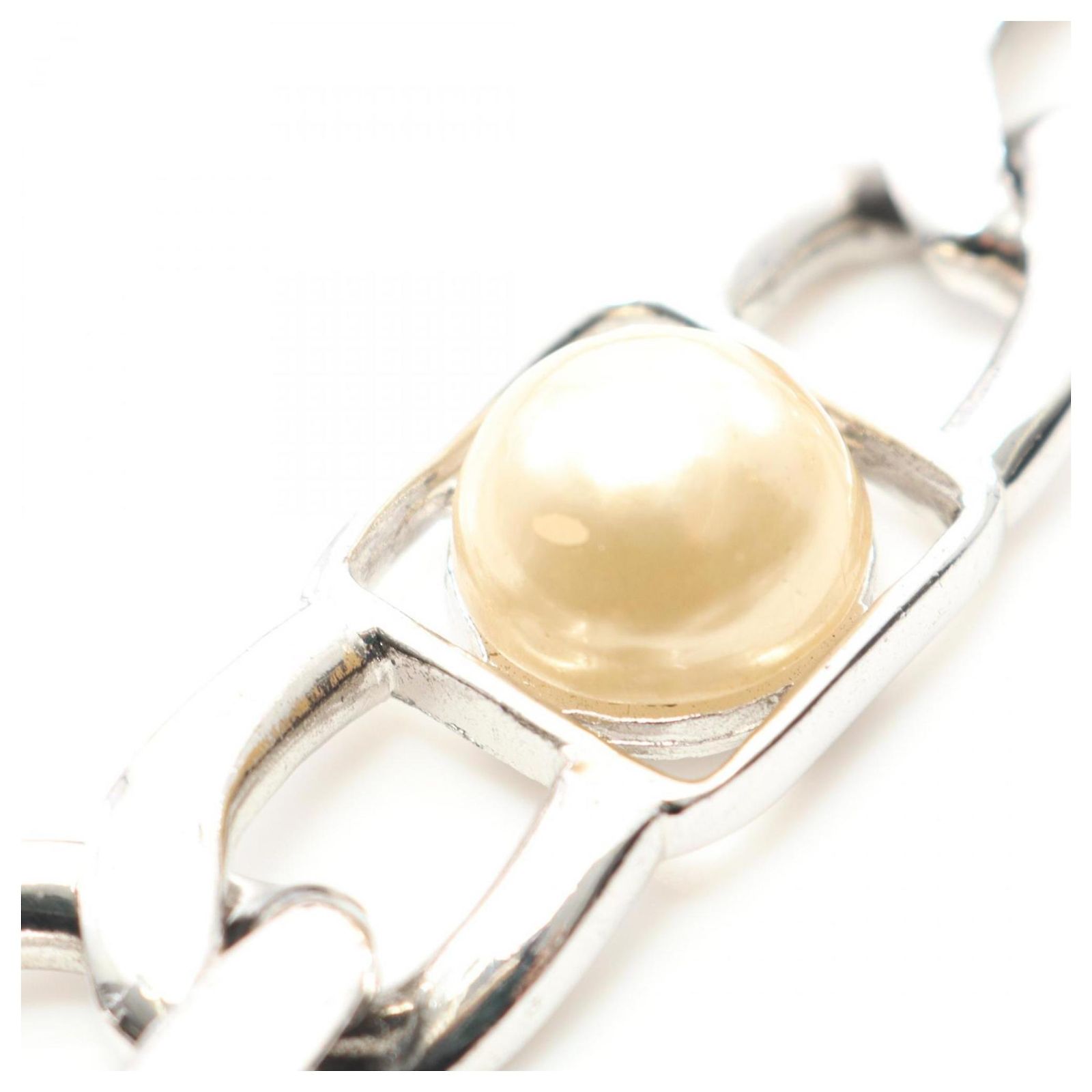 Chanel Coco Mark Metal Belt with Faux Pearls, Women\'s, Silver and White Chanel // FW 2004 Silver & Pearl Charm Mademoiselle Belt  main image 3
