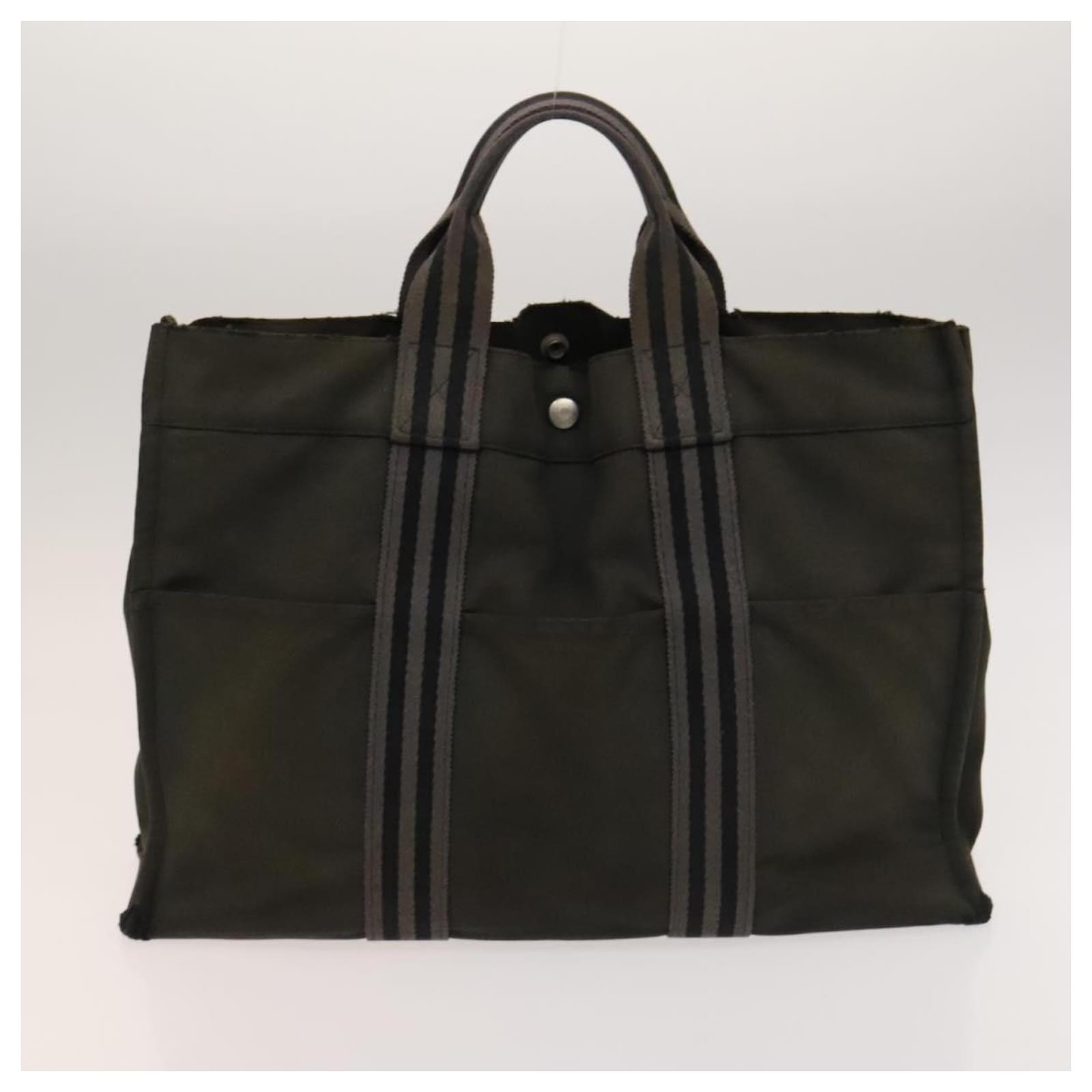 Hermès HERMES Tote Bag Canvas 4Set Khaki Black Orange Auth bs27238