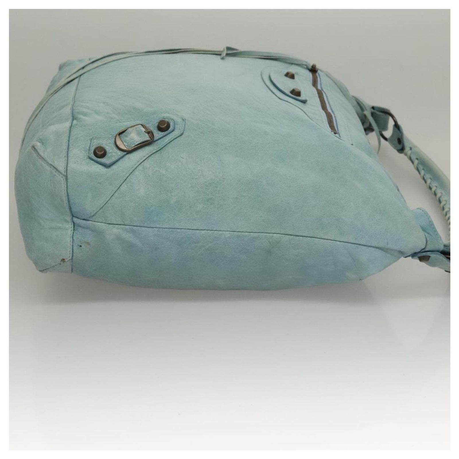 BALENCIAGA The Day Shoulder Bag Leather Light Blue 140442 Auth 