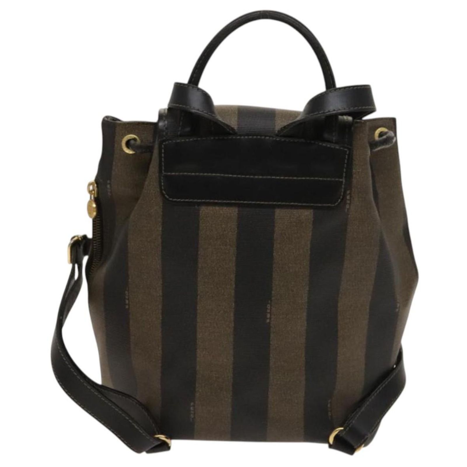 Pequin FENDI Pecan Canvas Backpack PVC Brown Black gold Auth  display picture 2