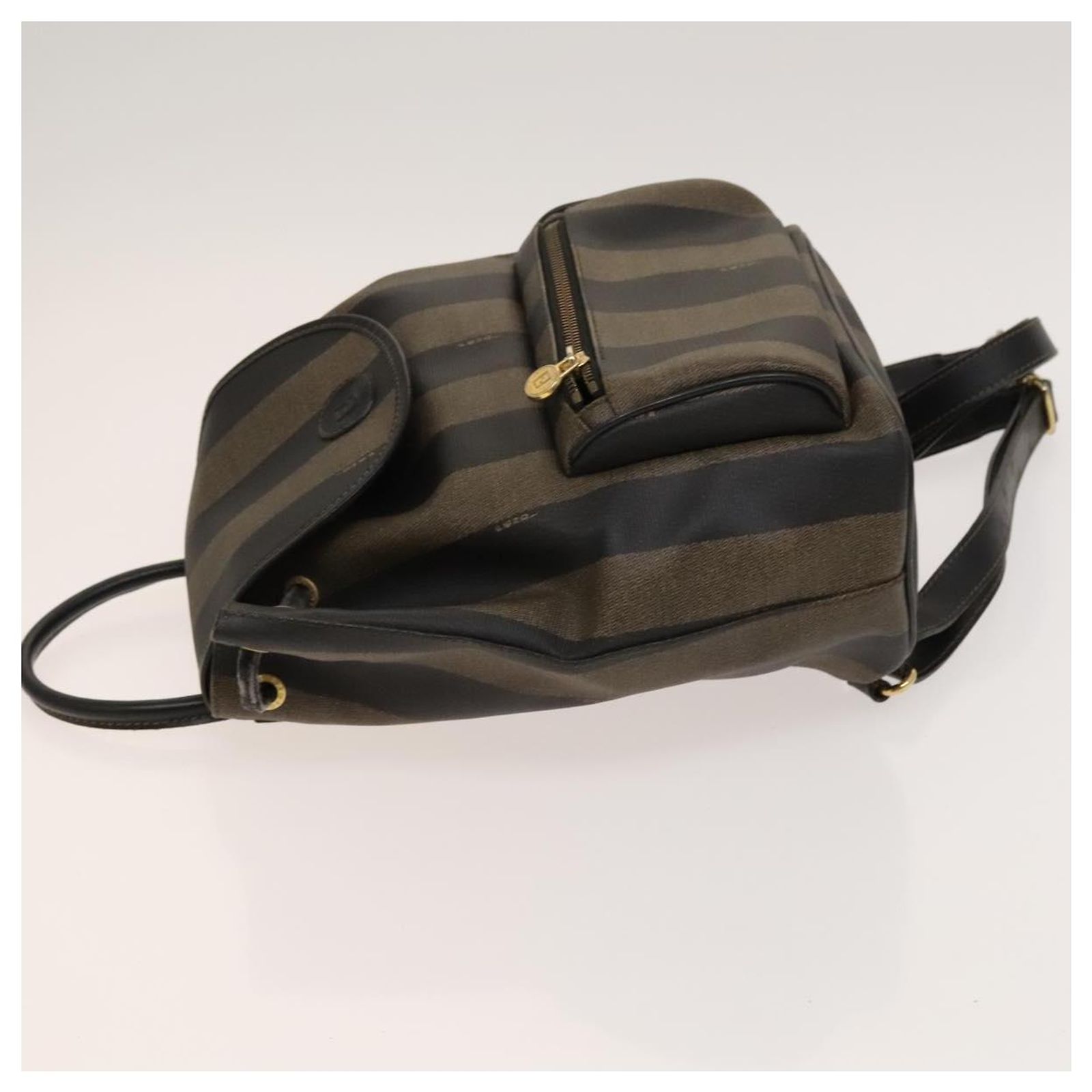 FENDI Pecan Canvas Backpack PVC Brown Black gold Auth 152942 Explore a Fendi Vintage Brown Zucca Print Canvas Backpack  main image 4