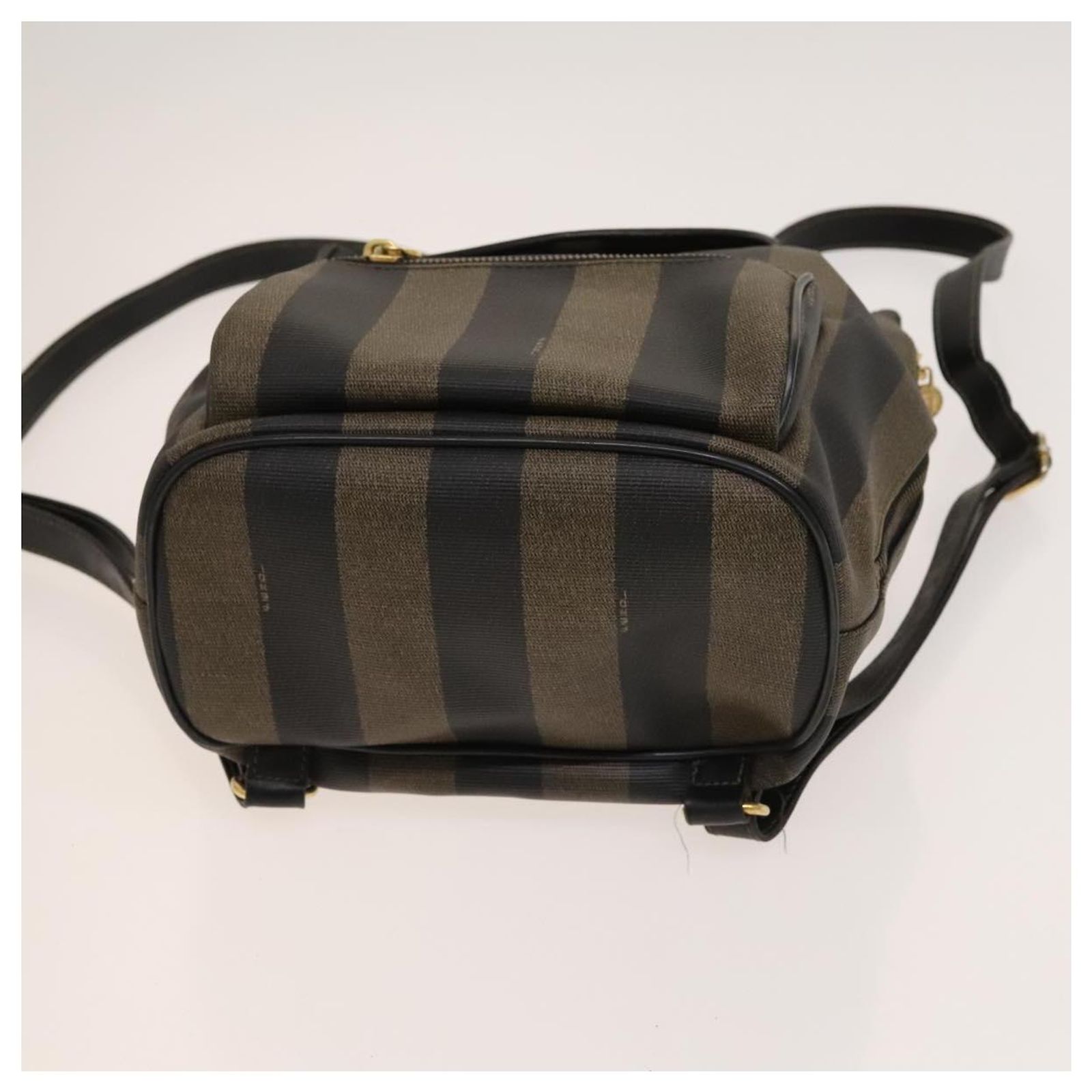 Pequin FENDI Pecan Canvas Backpack PVC Brown Black gold Auth  display picture 3