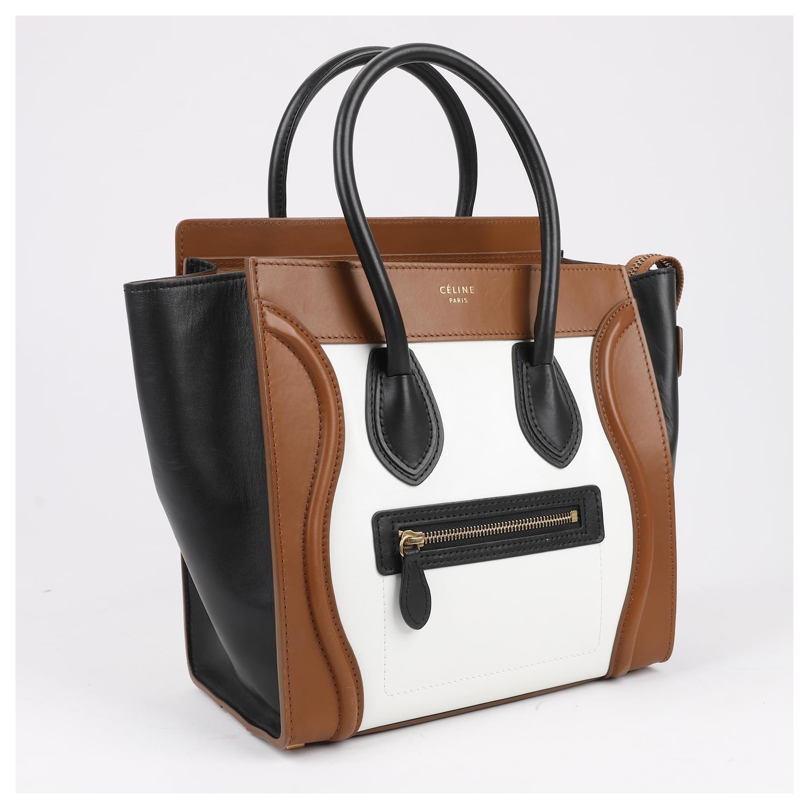 Céline CELINE Luggage Micro Leather Handbag in Tri-color Brown ref