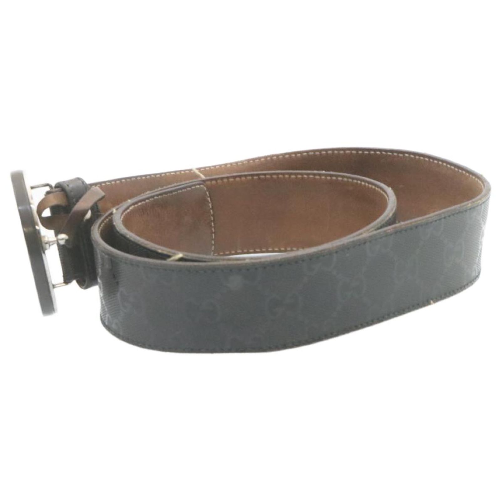 Ar6259 GUCCI GG Canvas Interlocking Belt PVC Leather Black Auth ar6259 ref ...