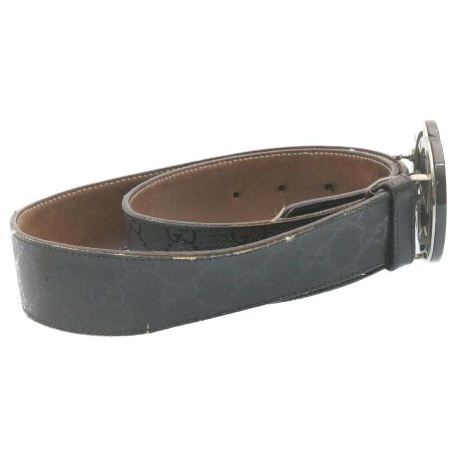 Ar6259 GUCCI GG Canvas Interlocking Belt PVC Leather Black Auth ar6259 ref ...
