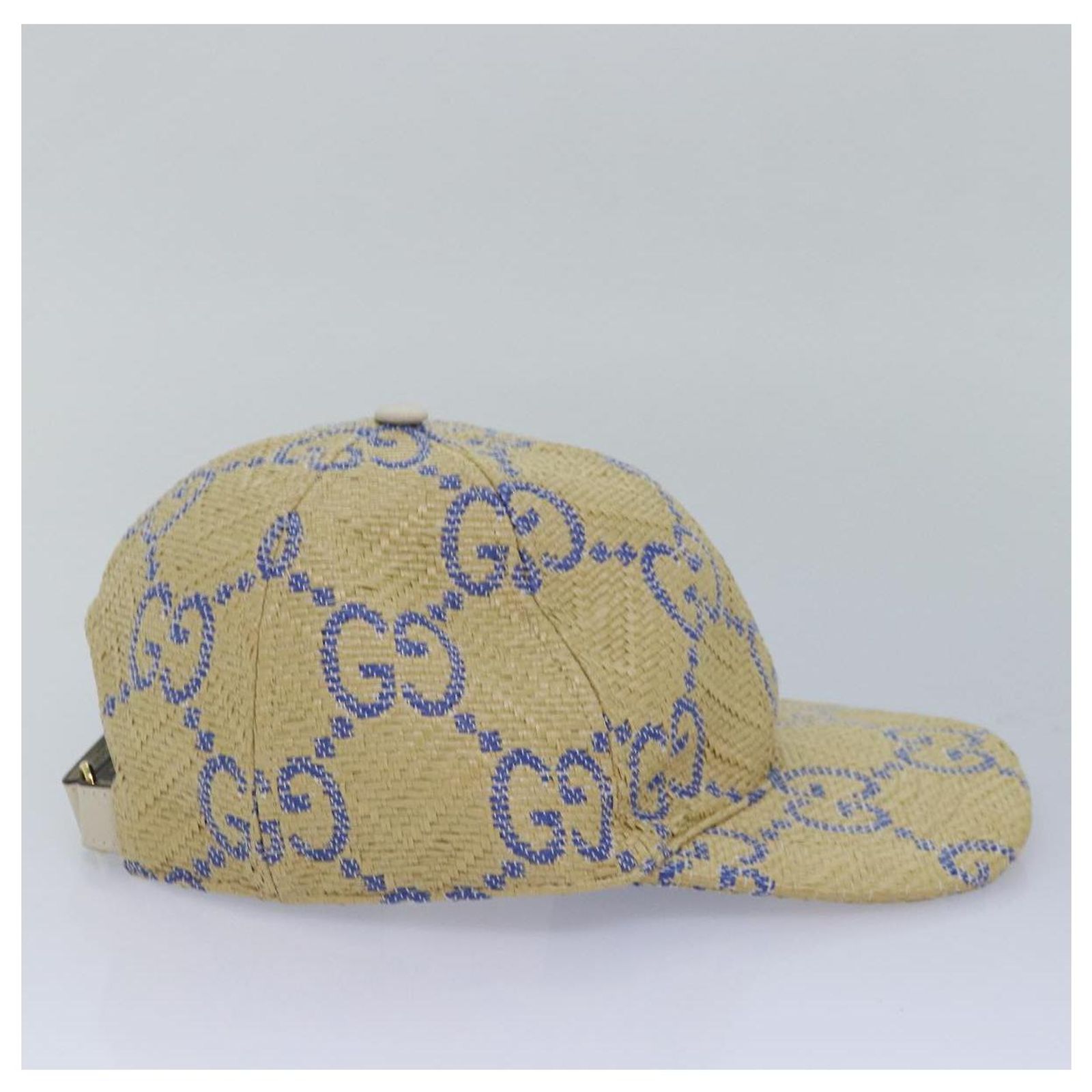 GUCCI Cap GG Canvas Raffia L size Beige 701713 Auth am6474V GUCCI Cap GG Canvas Raffia L size Beige 701713 Auth am6474V  main image 2