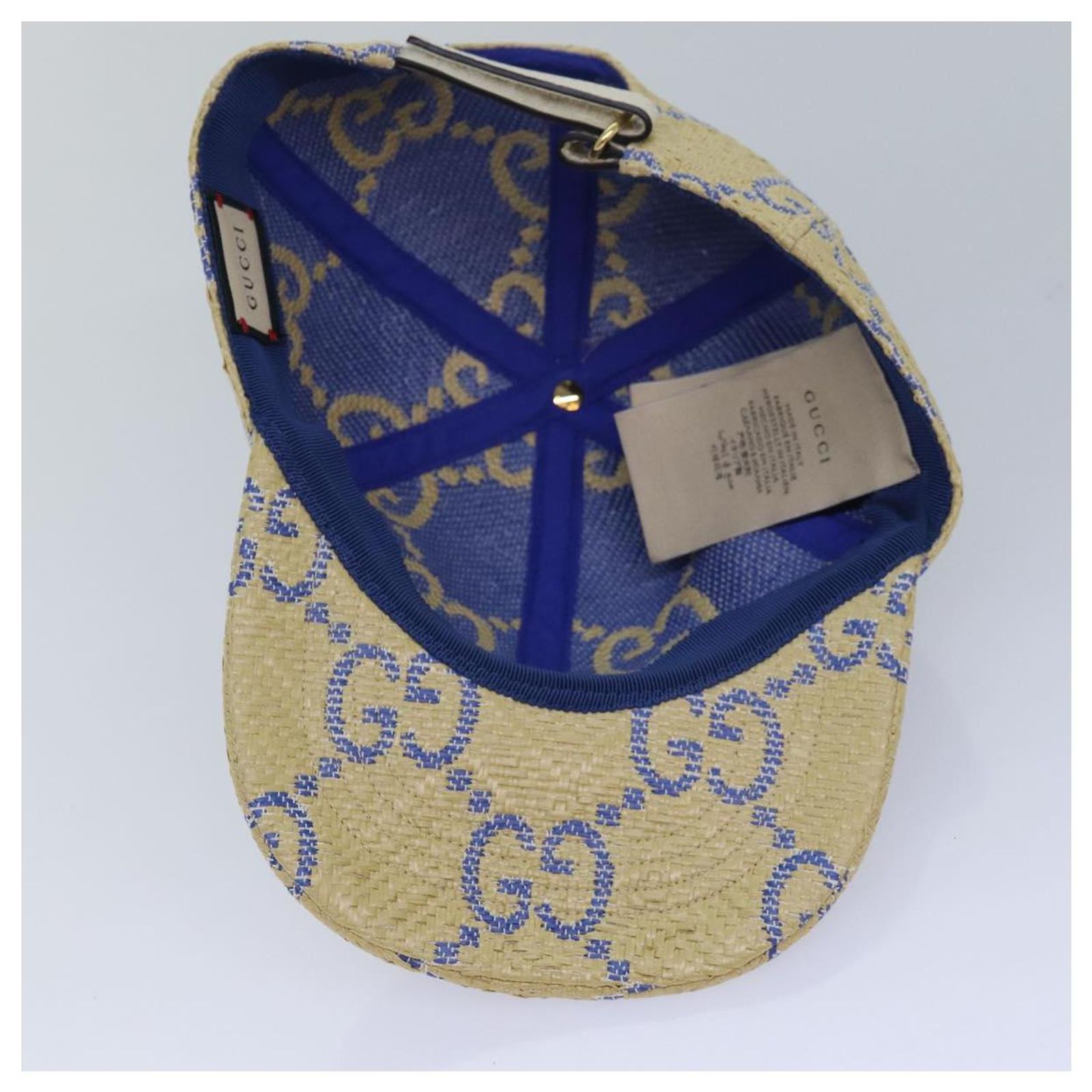 GUCCI Cap GG Canvas Raffia L size Beige 701713 Auth GUCCI Cap GG Canvas Raffia L size Beige 701713 Auth am6474  main image 3