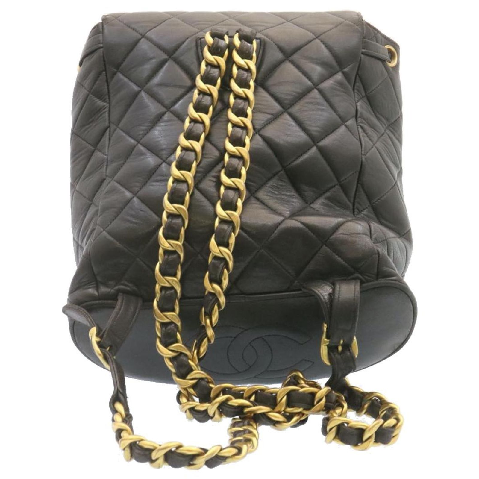CHANEL Matelasse Backpack Leather Black Gold Tone CC Auth  display picture 1