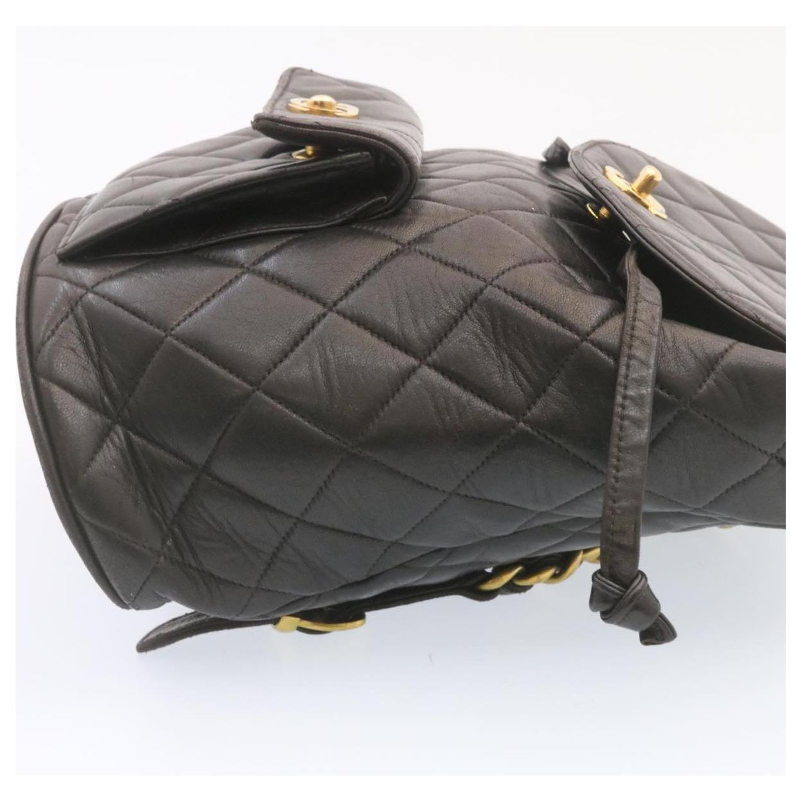 CHANEL Matelasse Backpack Leather Black Gold Tone CC Auth  display picture 3