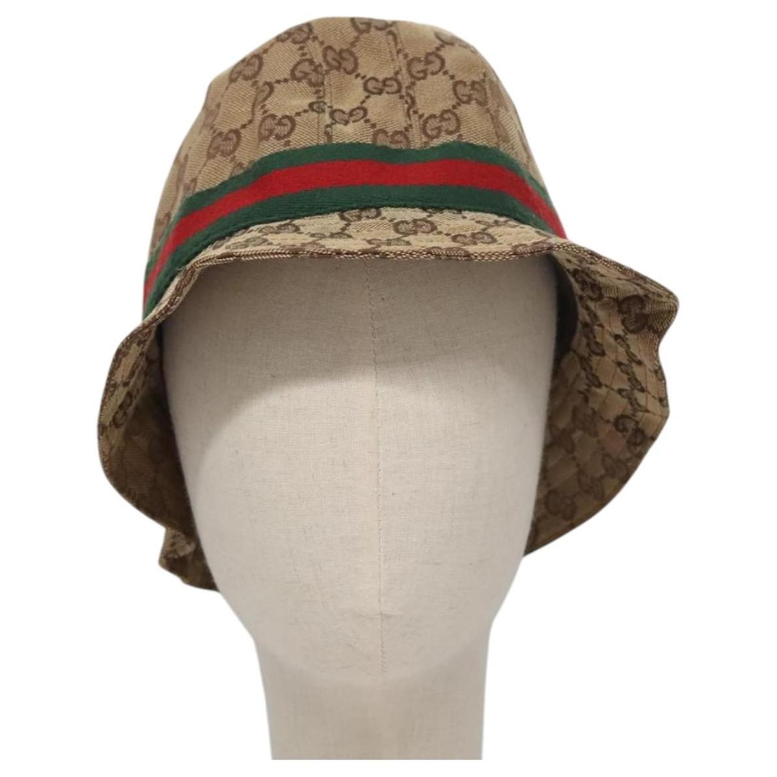 GUCCI GG Canvas Bucket Hat Web Sherry Line L Beige Green Red Auth