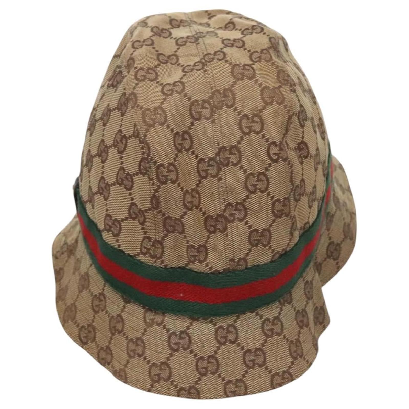 GUCCI GG Canvas Bucket Hat Web Sherry Line L Beige Green Red