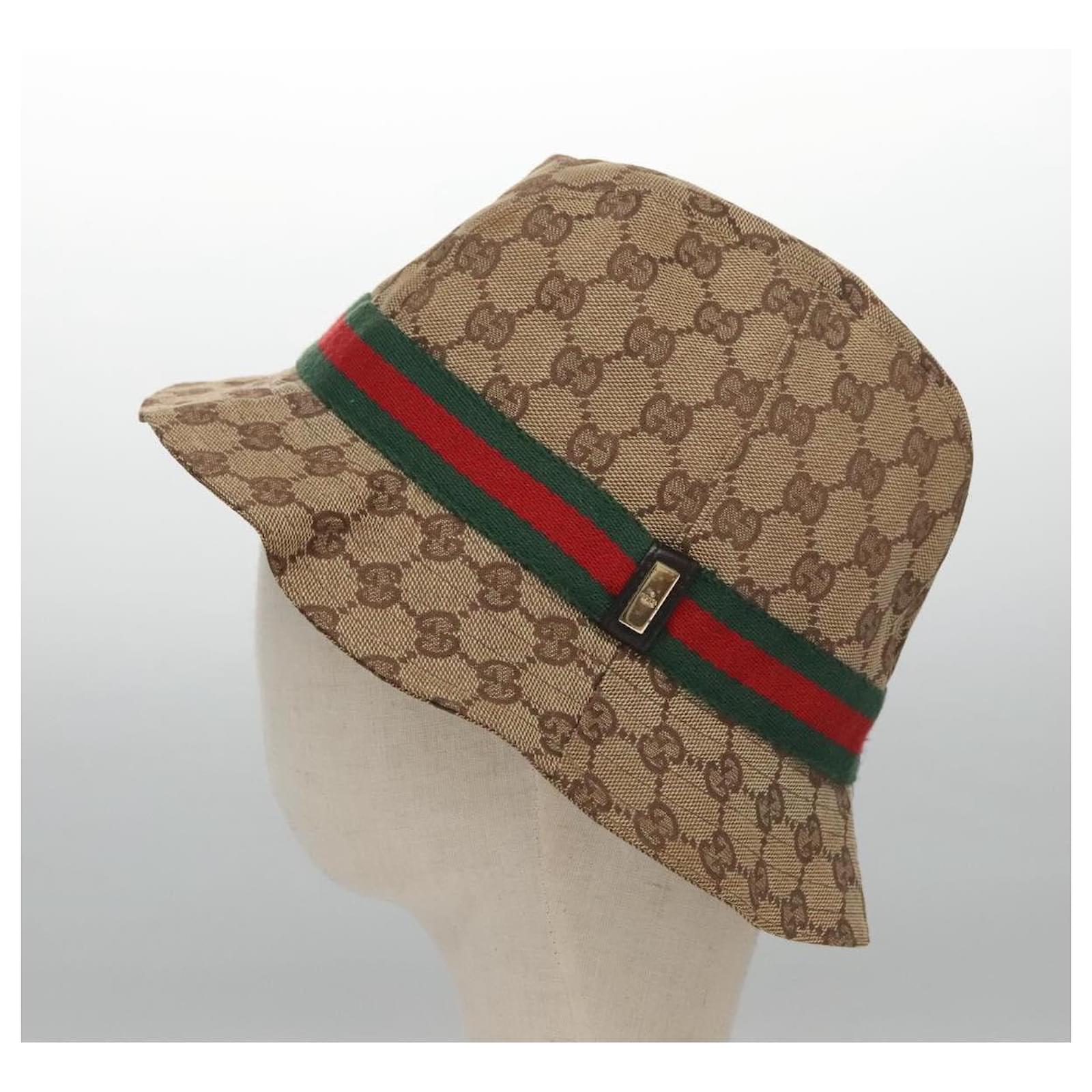 GUCCI GG Canvas Bucket Hat Web Sherry Line L Beige Green Red Auth