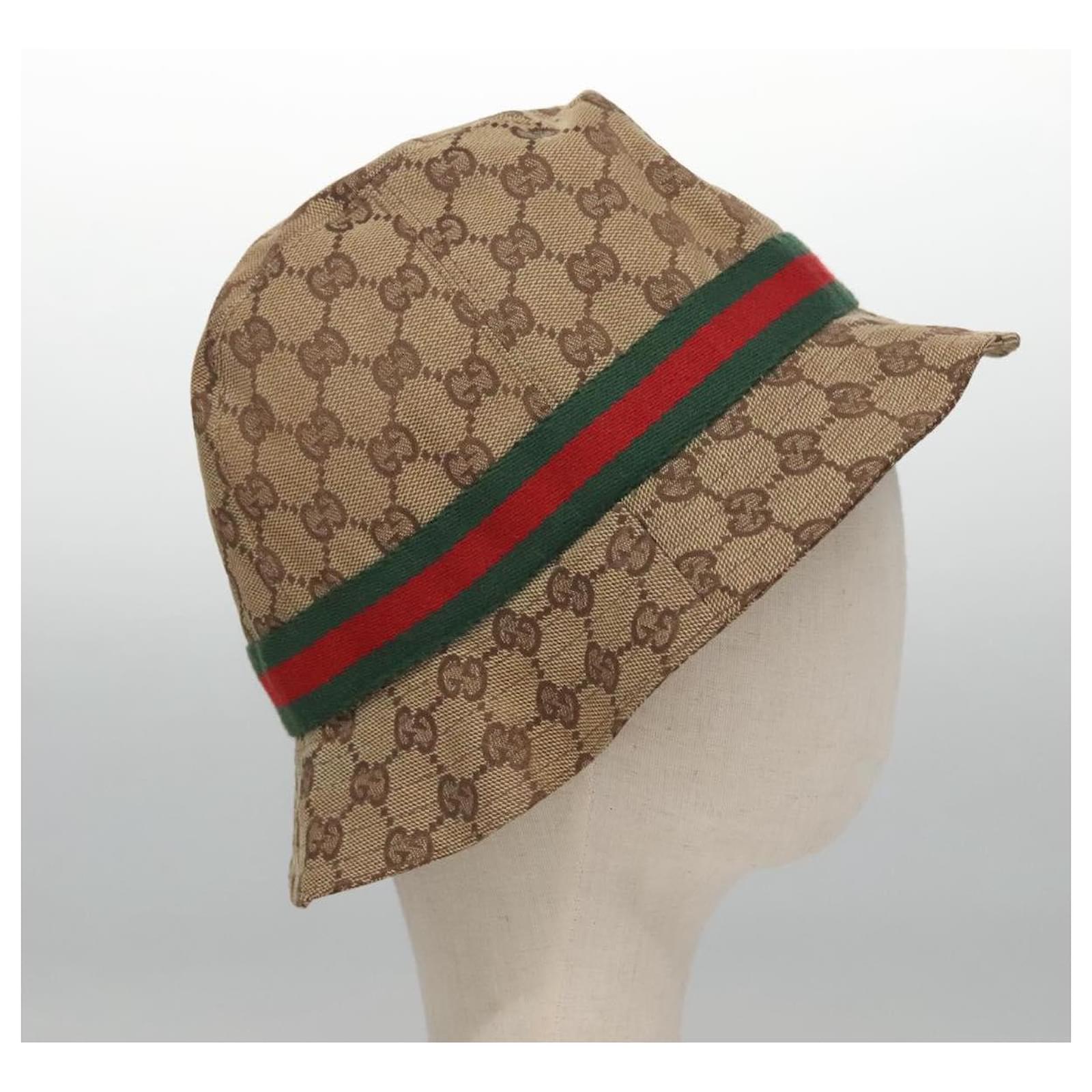 GUCCI GG Canvas Bucket Hat Web Sherry Line L Beige Green Red Auth