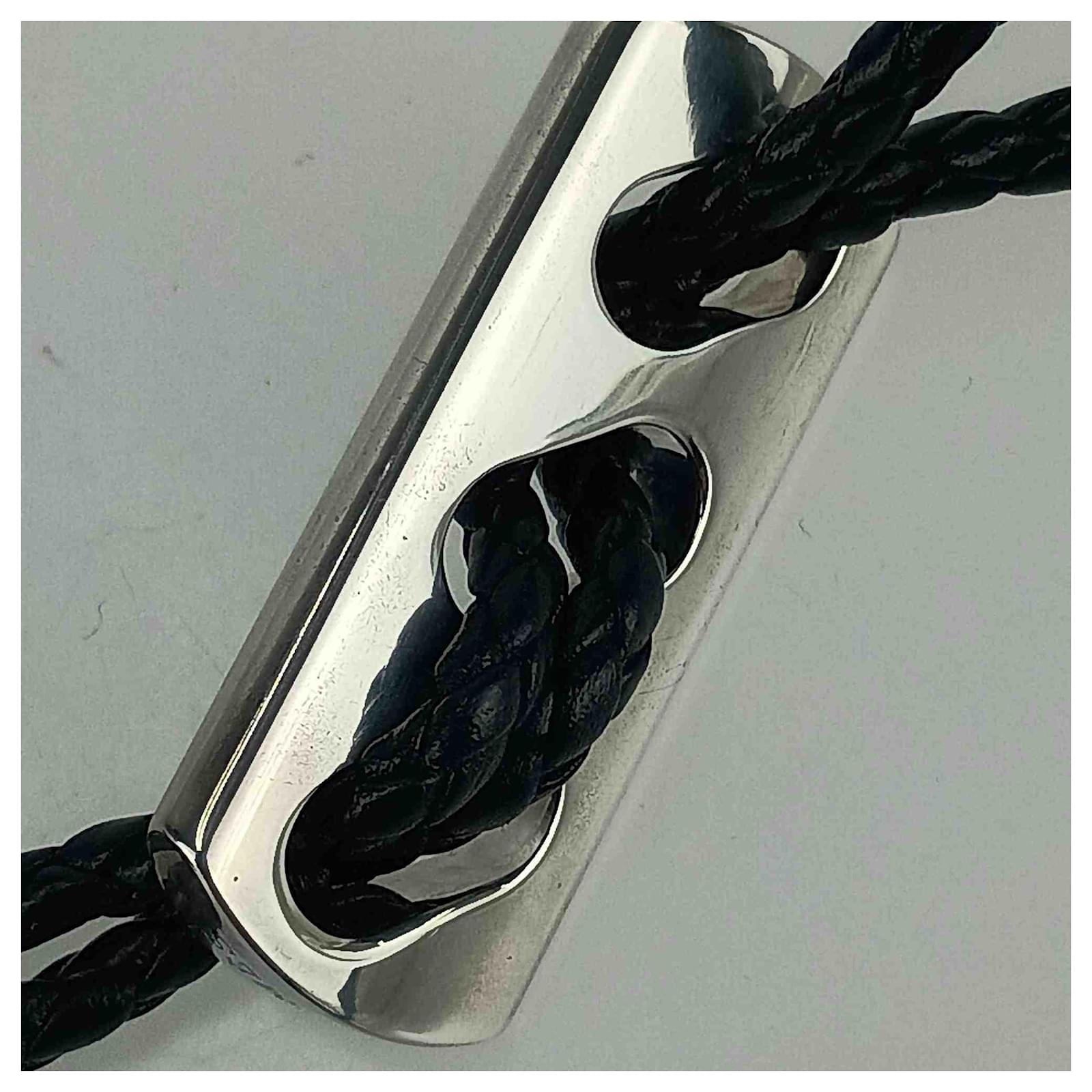 Hermès Hermes Black Leather Keychain Charm Silver ref.2376906