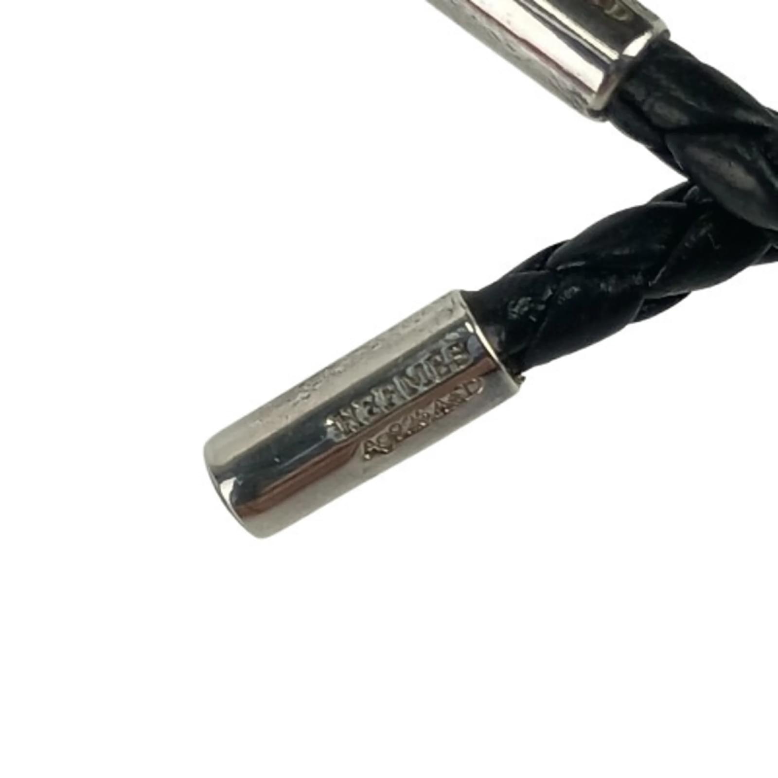 Hermès Hermes Black Leather Keychain Charm Silver ref.2376906