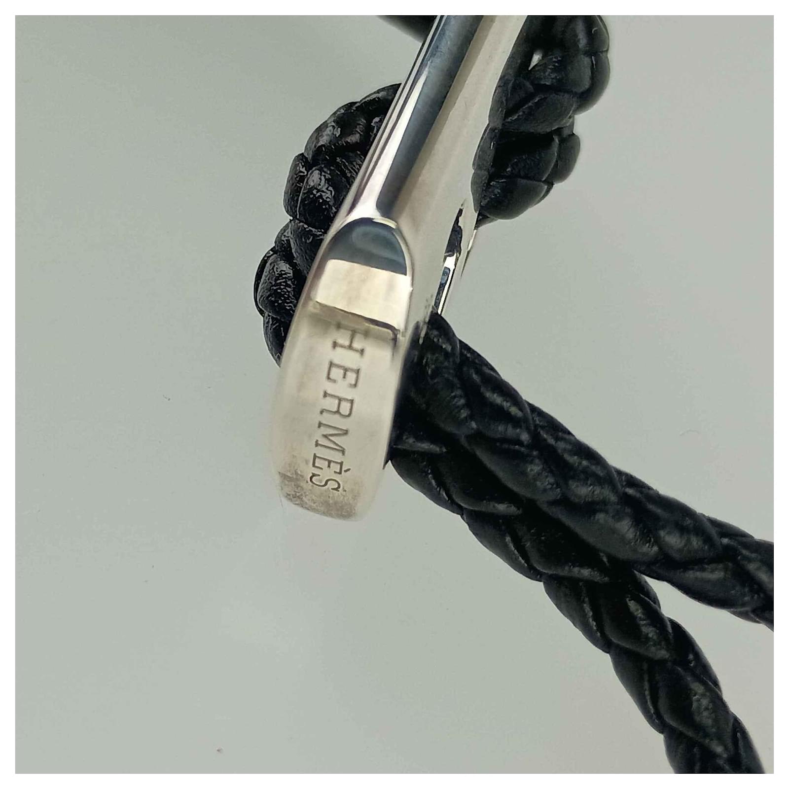 Hermès Hermes Black Leather Keychain Charm Silver ref.2376906