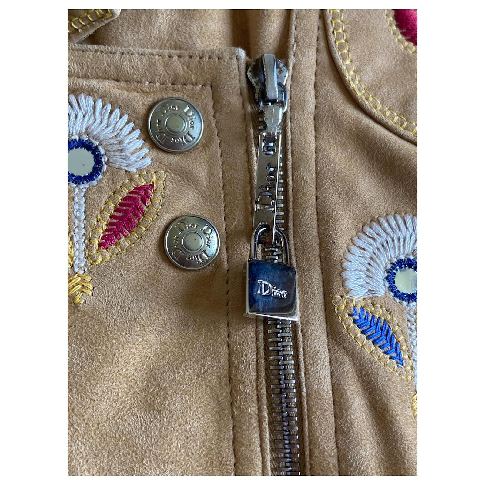 Christian Dior Leather Jacket by John Galliano Beige Suede Silk