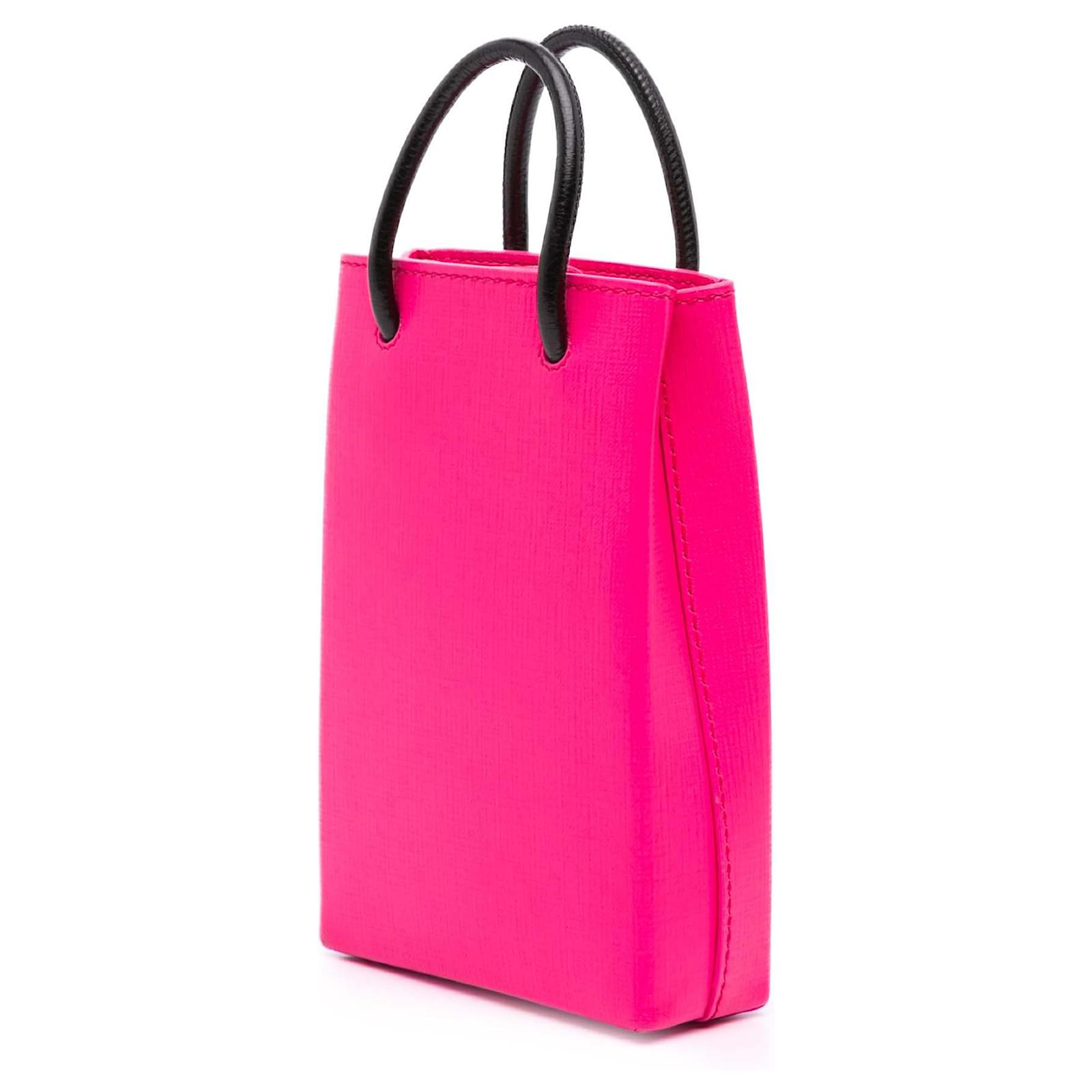 Balenciaga Pink Mini Calfskin Logo Shopping Phone Holder Leather
