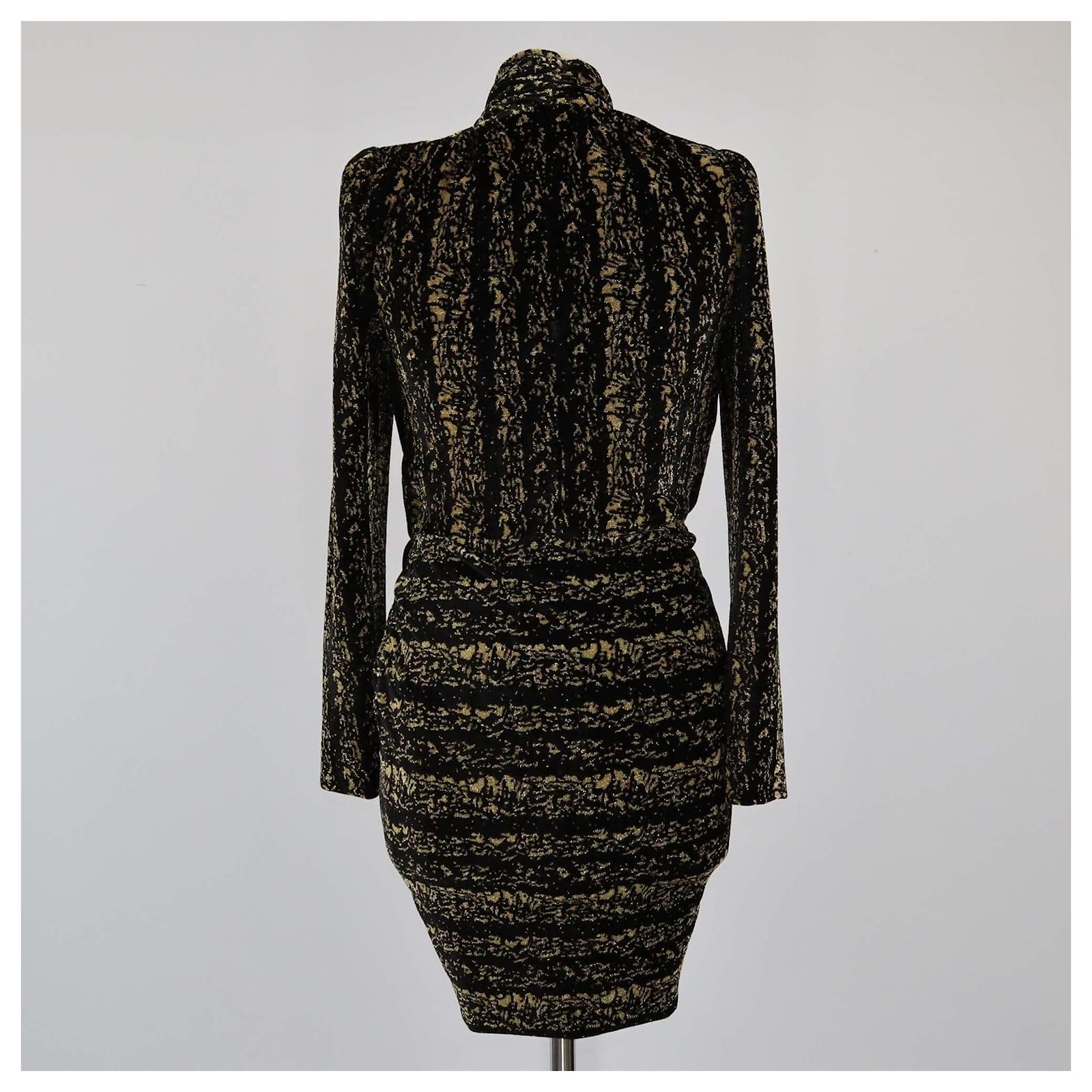 Balenciaga Black/Gold Velvet Mock Neck Mini Dress Golden Viscose  ref.2378783 - Joli Closet