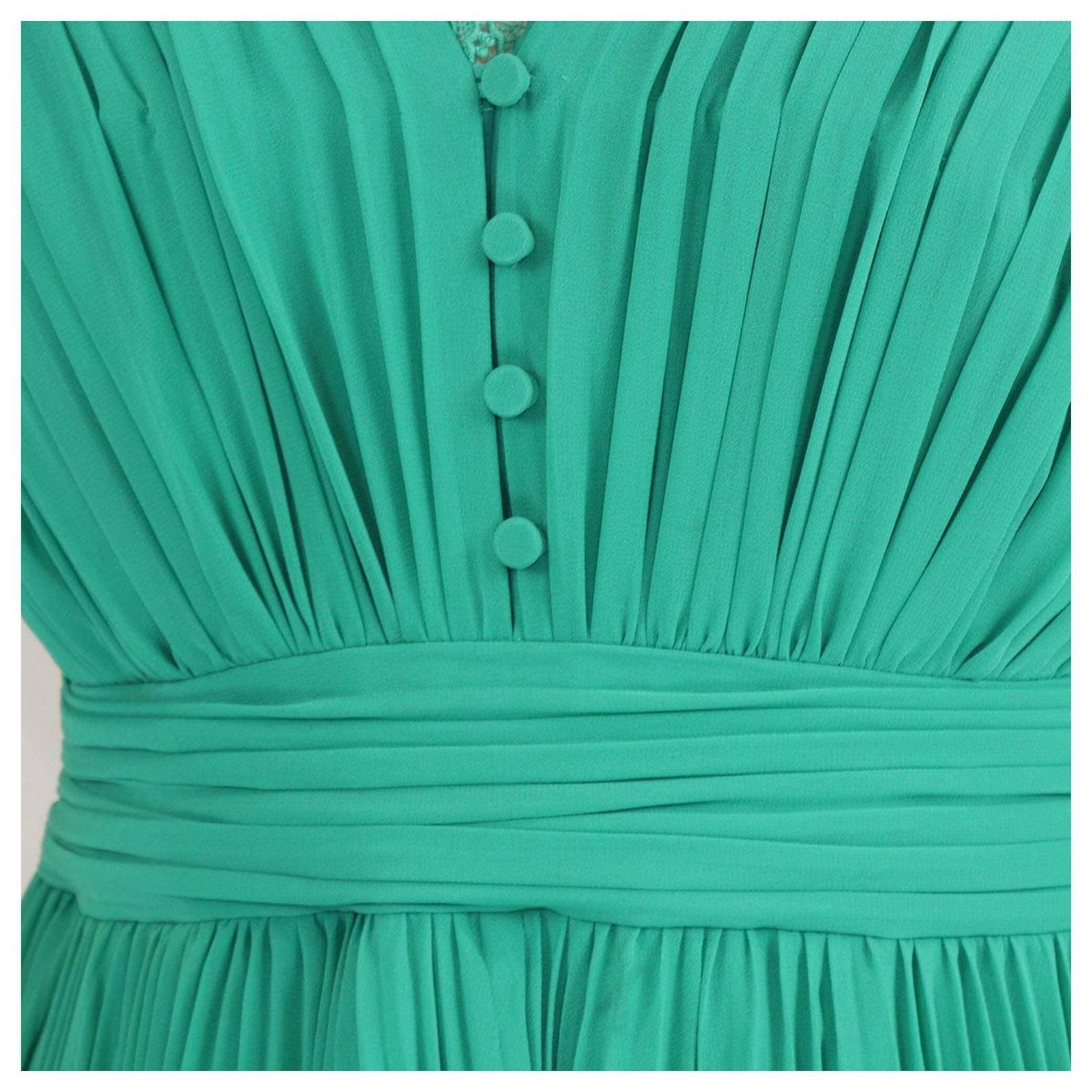 self portrait green chiffon mini dress Self-Portrait // Blue & Green Chiffon Dot Mini Dress – VSP Consignment main image 0