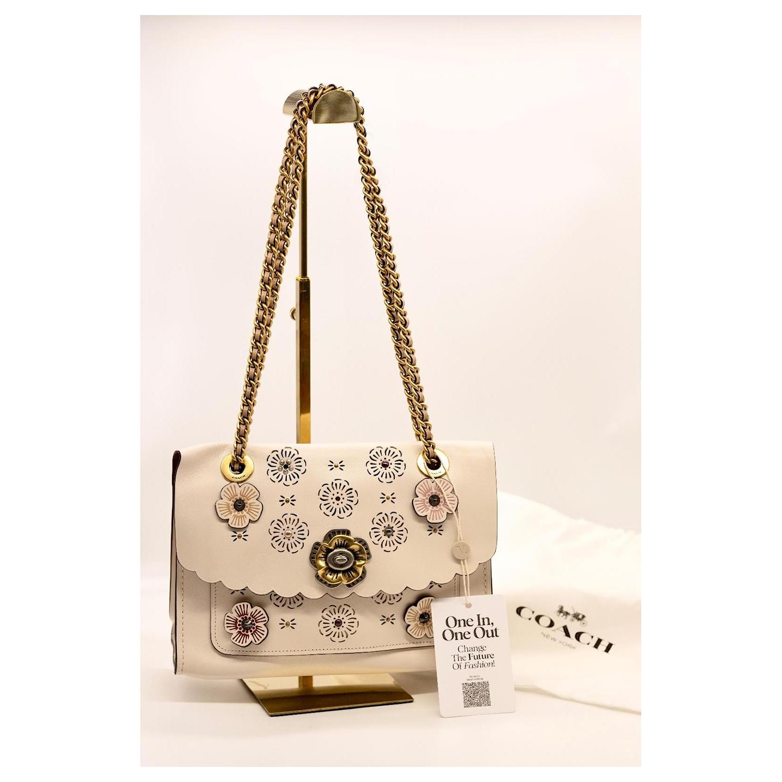 Coach Tea Rose Cutout Shoulder Bag Beige Leather ref.JC2380249