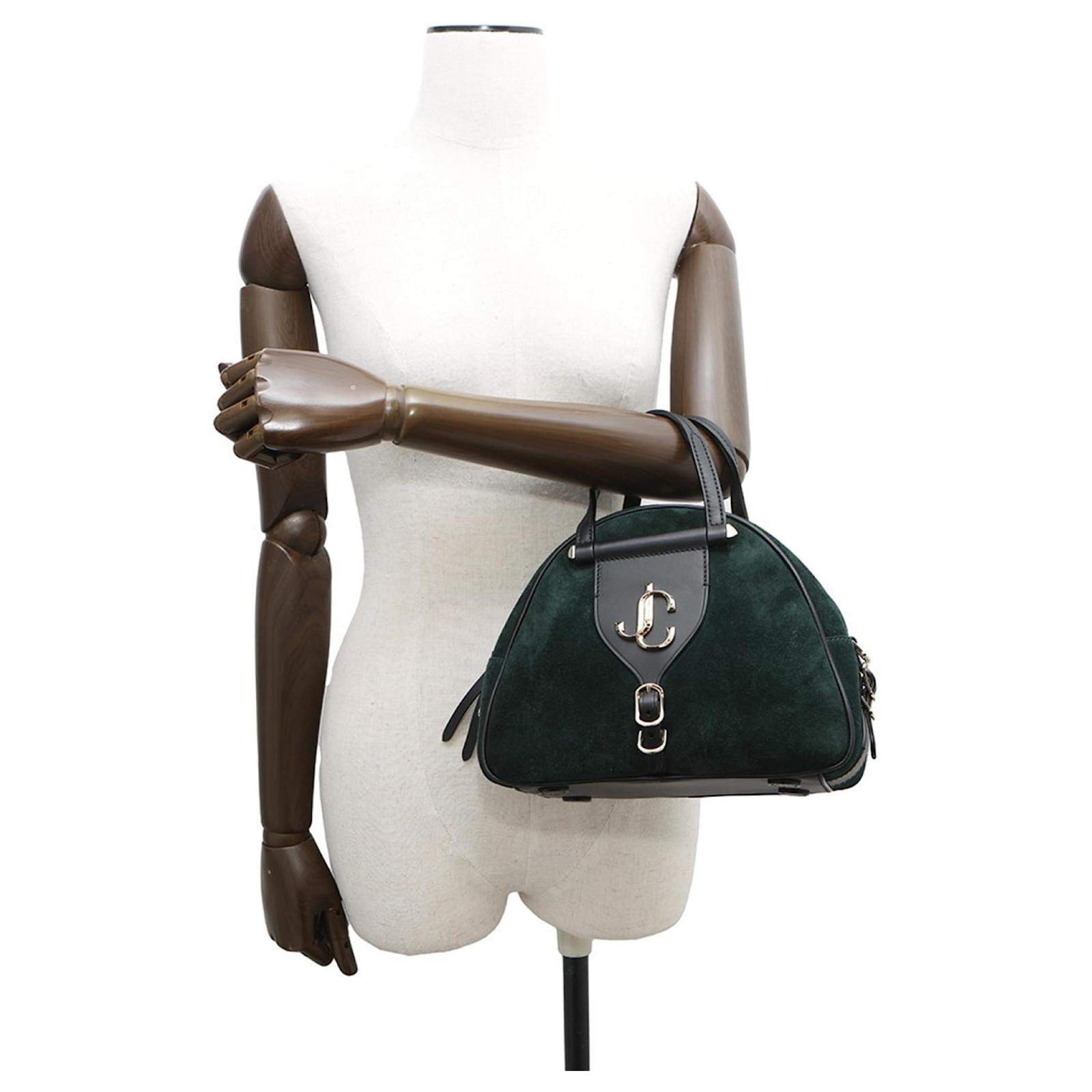 Jimmy Choo Varenne Bowling Bag Black Dark green Suede Leather ref