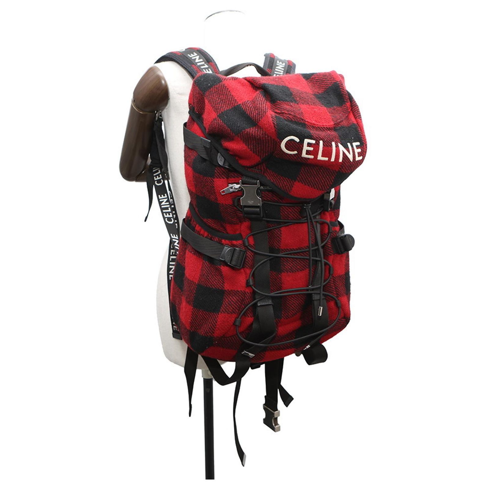 Celine Homme by Hedi Slimane Tracking Backpack Canvas 197072 CELINE Check Céline Celine Homme Tracking Backpack Black Red Cloth ref  main image 2