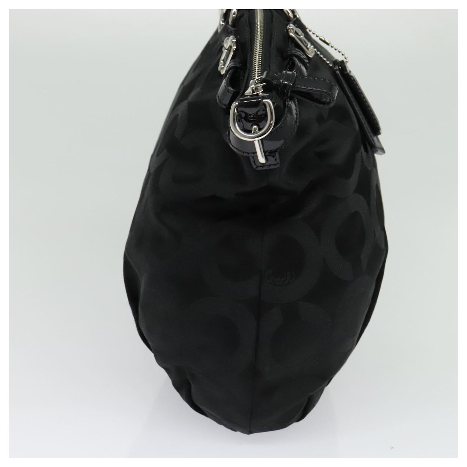 Coach Signature Hand Bag Nylon 2way Black Silver Auth bs27384 