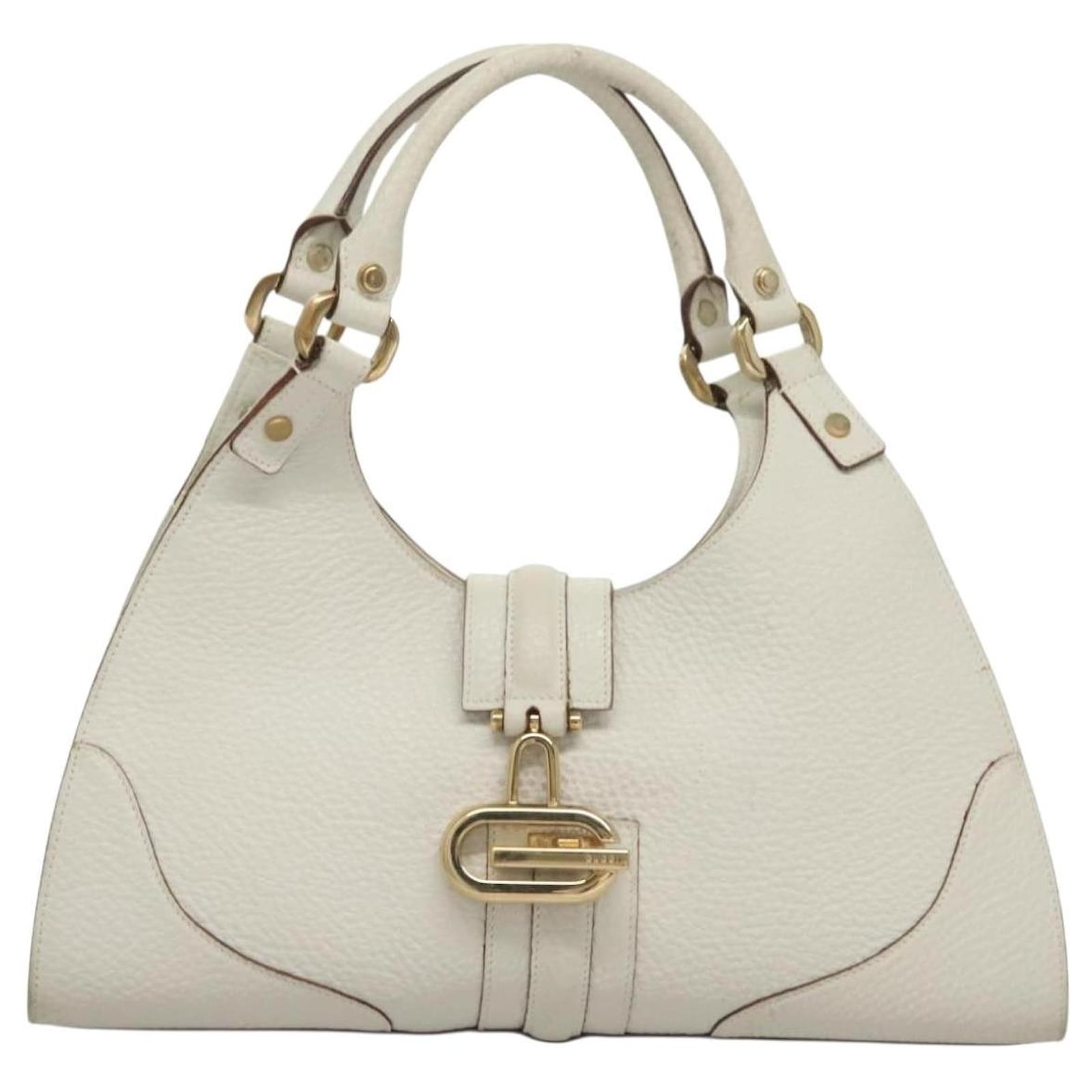GUCCI Jackie Hand Bag Leather White Gold 130995 Auth yk18876