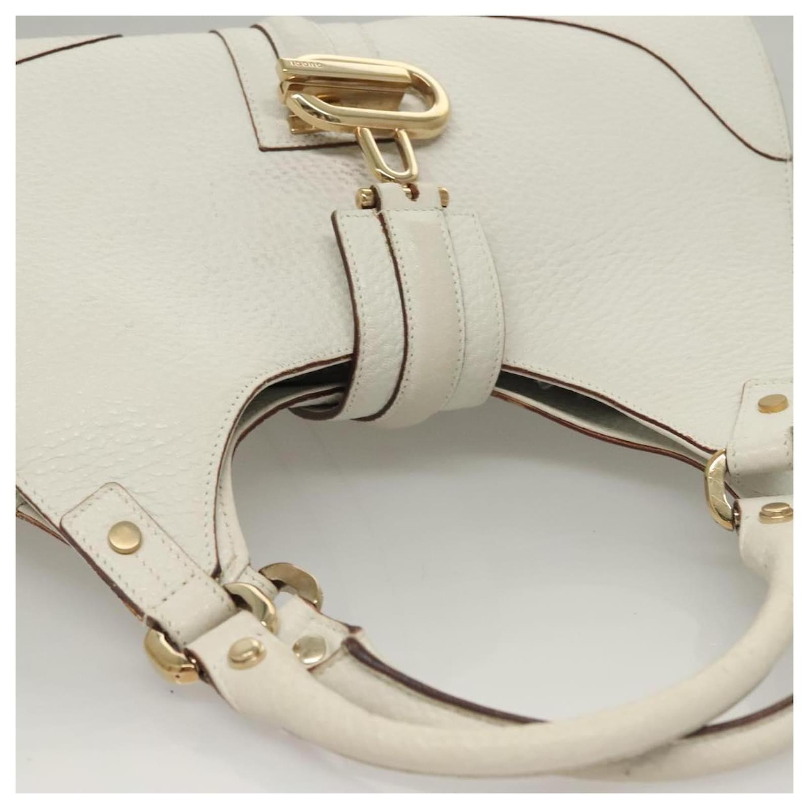 GUCCI Jackie Hand Bag Leather White Gold 130995 Auth yk18876