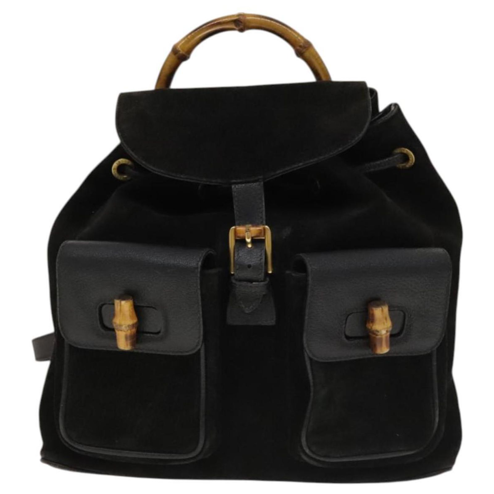 GUCCI Bamboo Backpack Suede Leather Black Gold 003 2058 0016 Auth nb010 GUCCI Bamboo Backpack Suede Leather Black Gold 003 2058 0016  main image 3