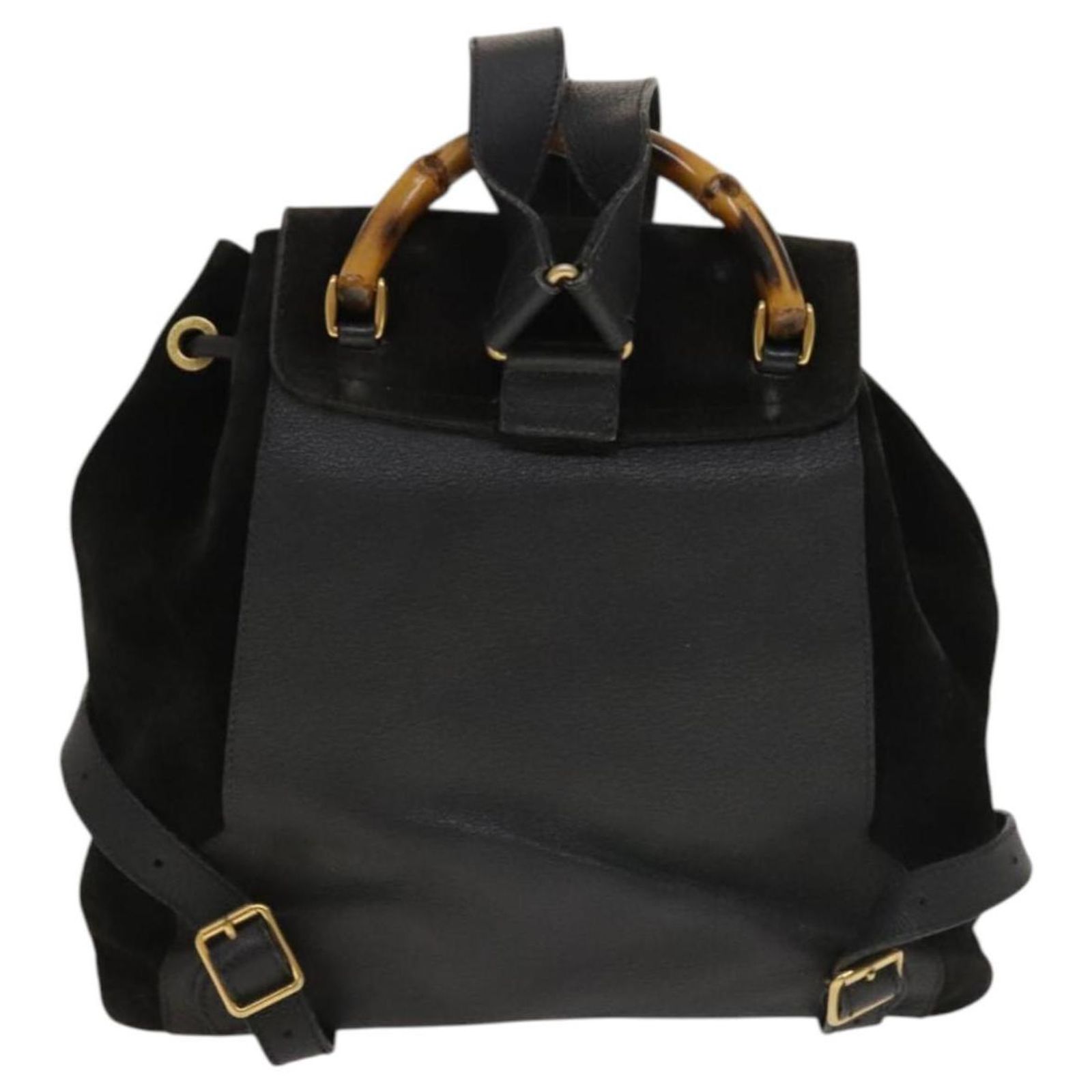GUCCI Bamboo Backpack Suede Leather Black Gold 003 58 0016 Auth nb007 GUCCI Bamboo Backpack Suede Black Gold 003 58 0016 Auth  main image 3