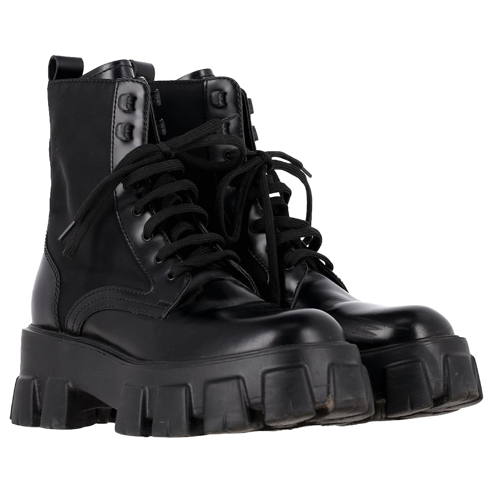 Prada Monolith Kampfstiefel aus schwarzem Leder Joli