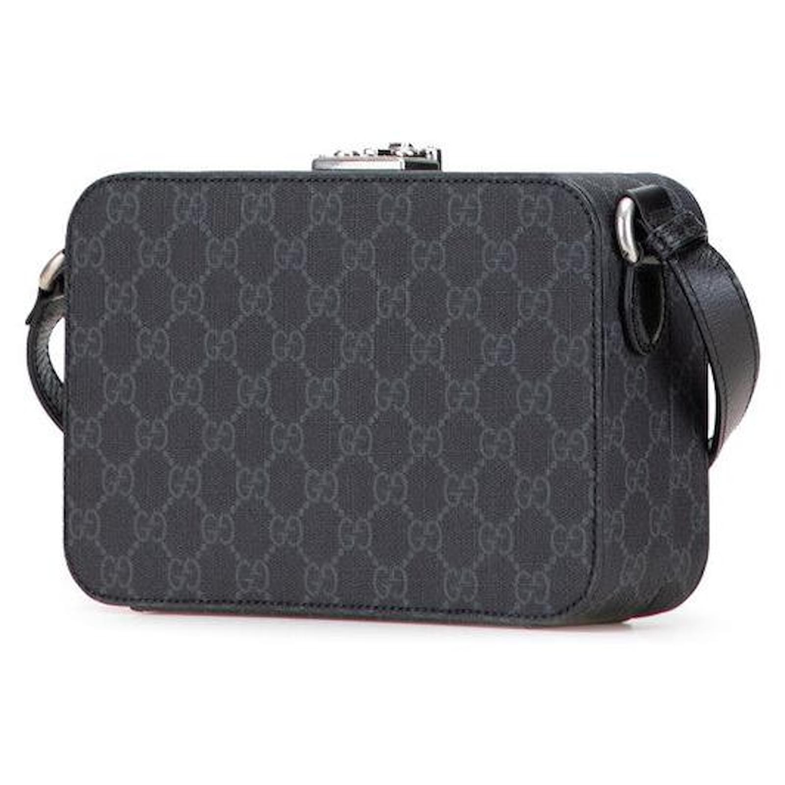Gucci GG Supreme Hard Trunk PVC Leather Shoulder Bag Black Cloth