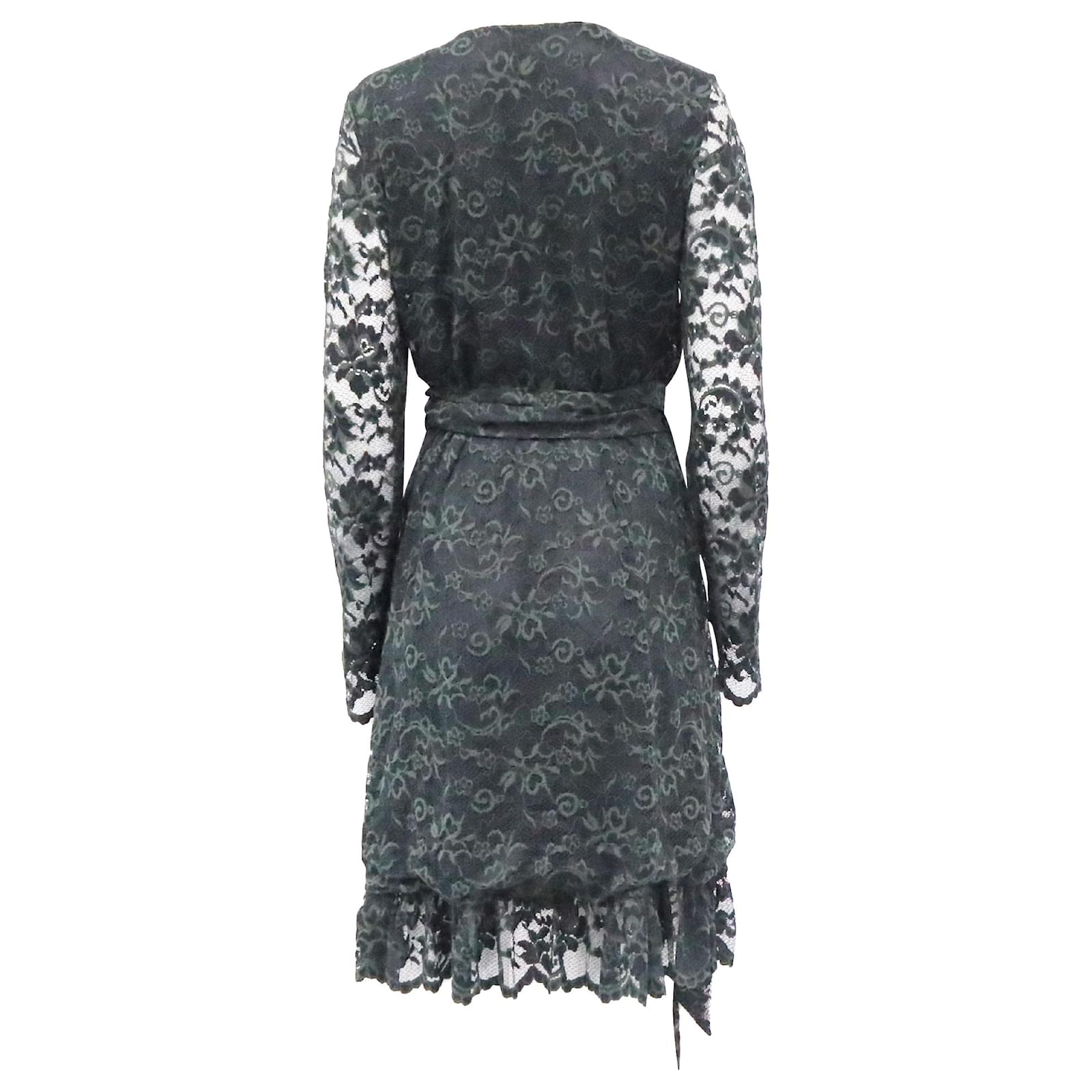 Ganni Flynn Lace Wrap Dress in Green Polyamide Nylon ref.2394713 - Joli Closet Ganni Flynn Lace Wrap Dress in Green Polyamide Nylon ref.2394713 - Joli Closet