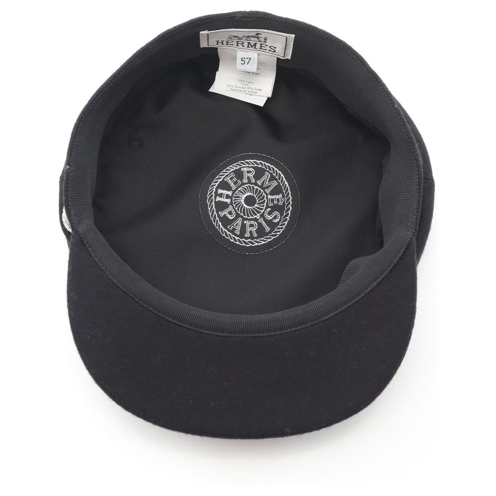 Hermes Cabule en Finesse Wool Hat Hermès Riley Clou Carrousel Cap Black Wool Flannel | Mightychic main image 3