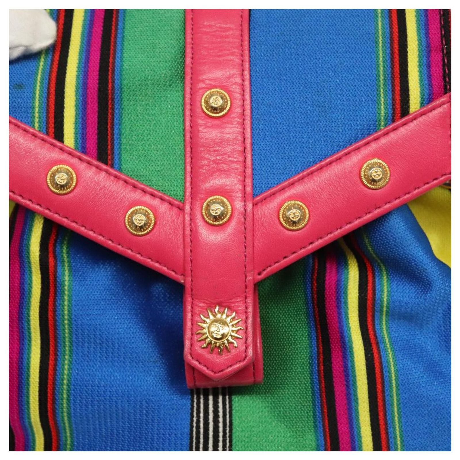 Gianni Versace Backpack Nylon Leather Multicolor Pink gold 