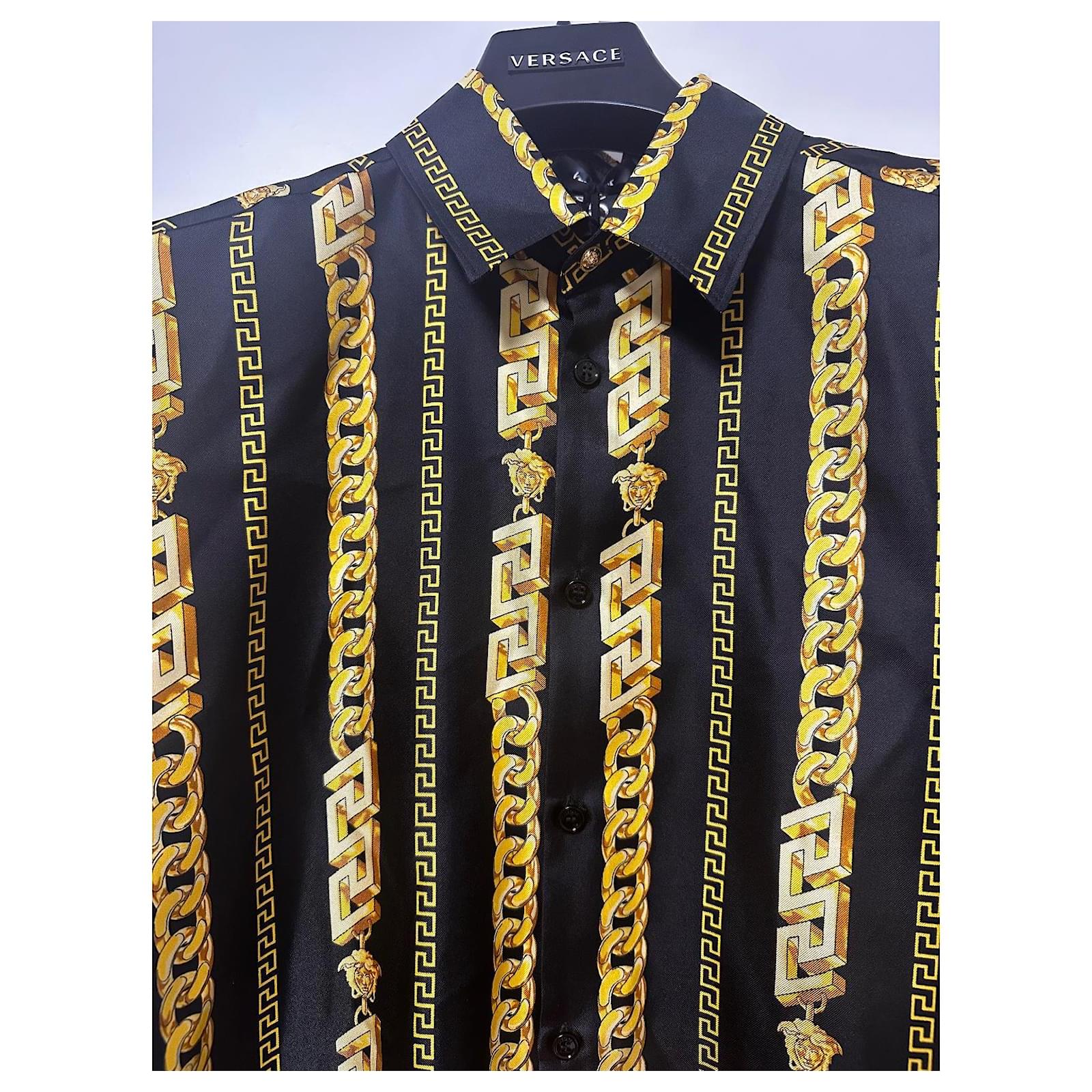 Versace Chain Silk Shirt Black Yellow ref.2396507 - Joli Closet