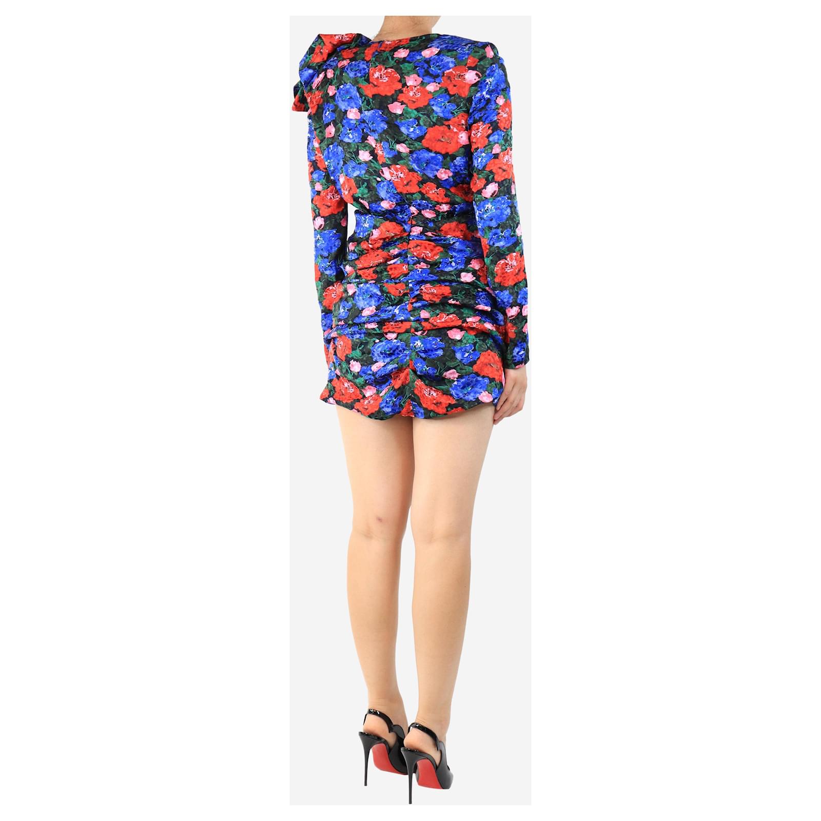 Magda Butrym pre-owned blue silk printed mini dress - size UK 8