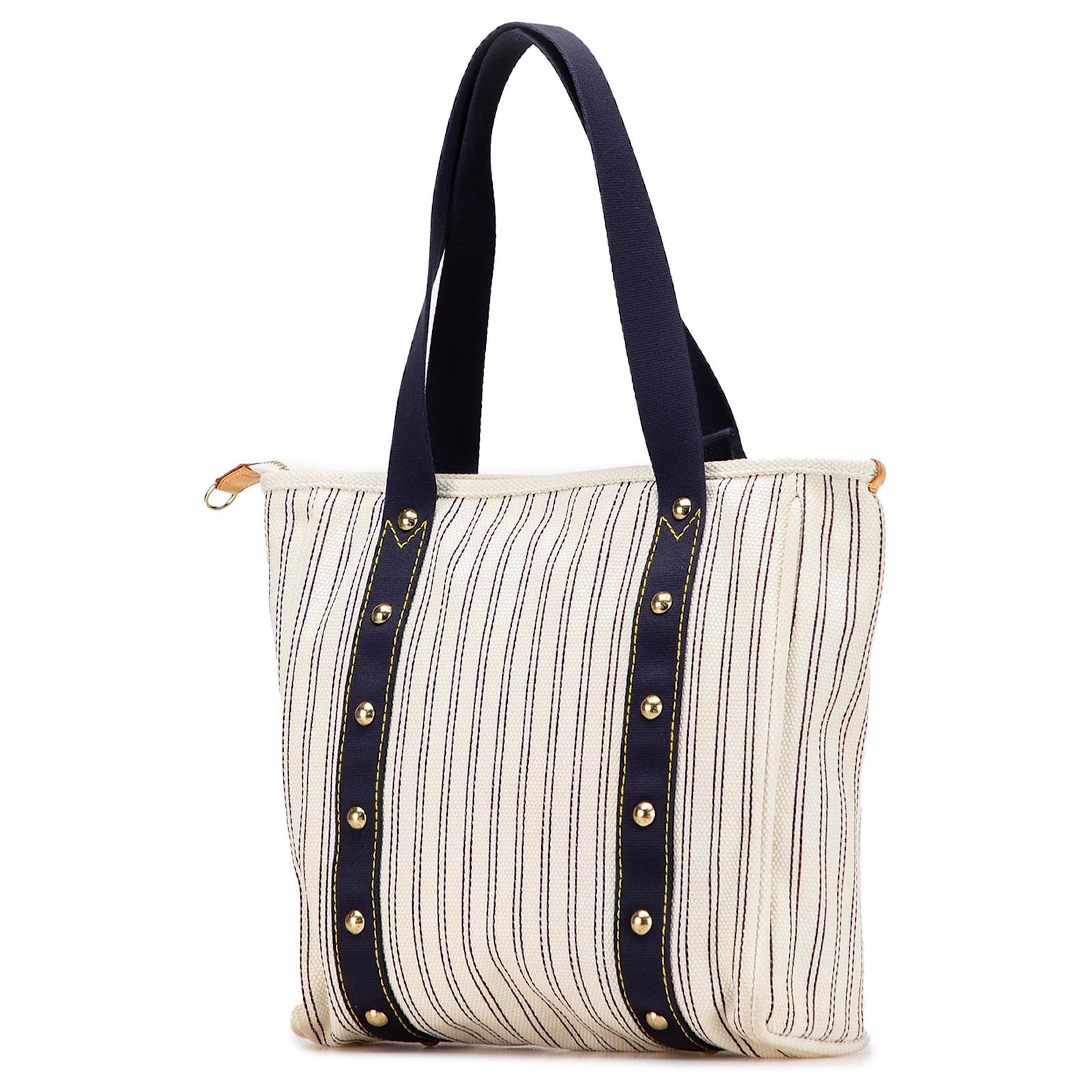 Louis Vuitton White Antigua Cabas MM Navy blue Cloth Cloth ref.2399773