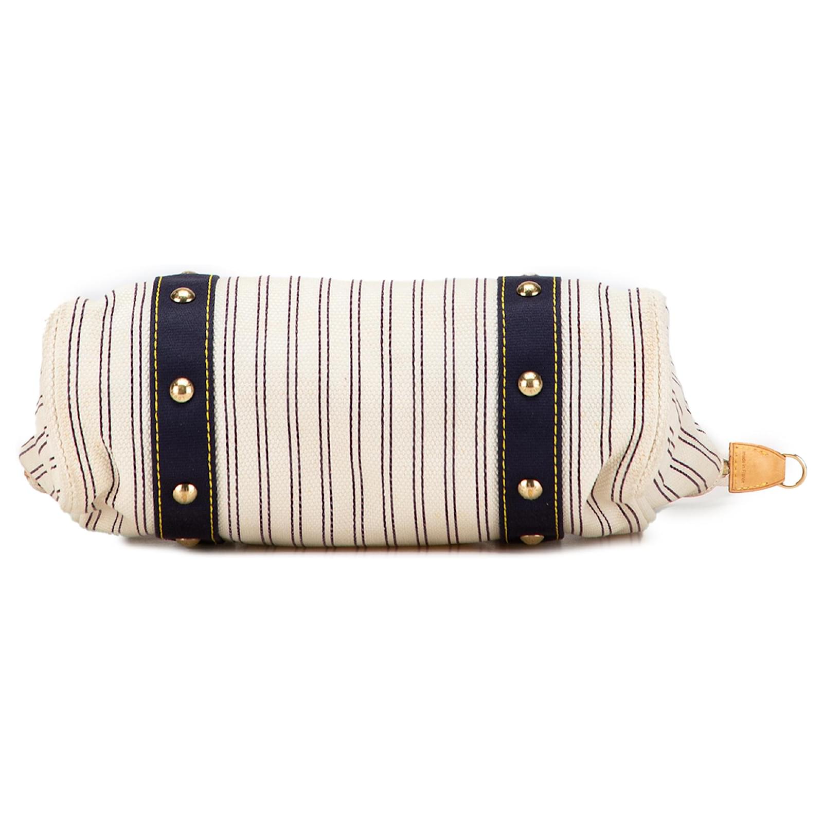 Louis Vuitton White Antigua Cabas MM Navy blue Cloth Cloth ref.2399773