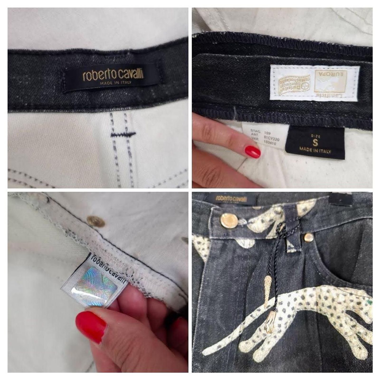 Jean évasé Vintage Roberto Cavalli, Imprimé Léopard Brillant, Taille S/EU36 - Look Rétro Audacieux