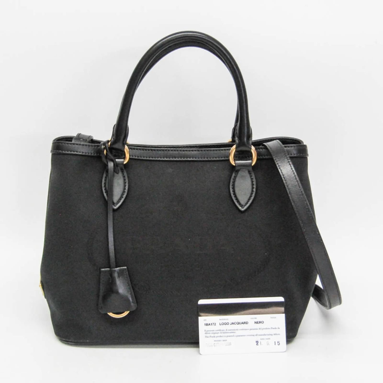 Prada LOGO JACQUARD 1BA172 Handbag Black Leather Cloth ref.2401622