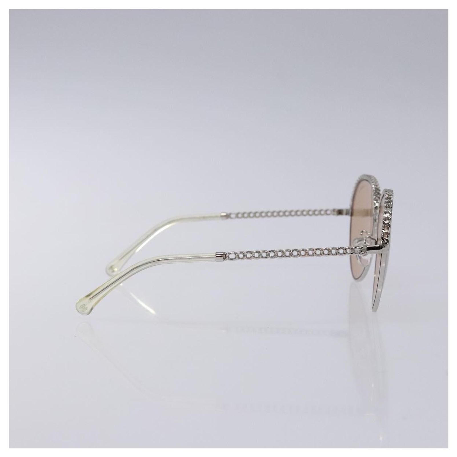 CHANEL Sunglasses Plastic Clear Silver CC Auth 185209 CHANEL Sunglasses: Pilot Sunglasses, metal & imitation  main image 3