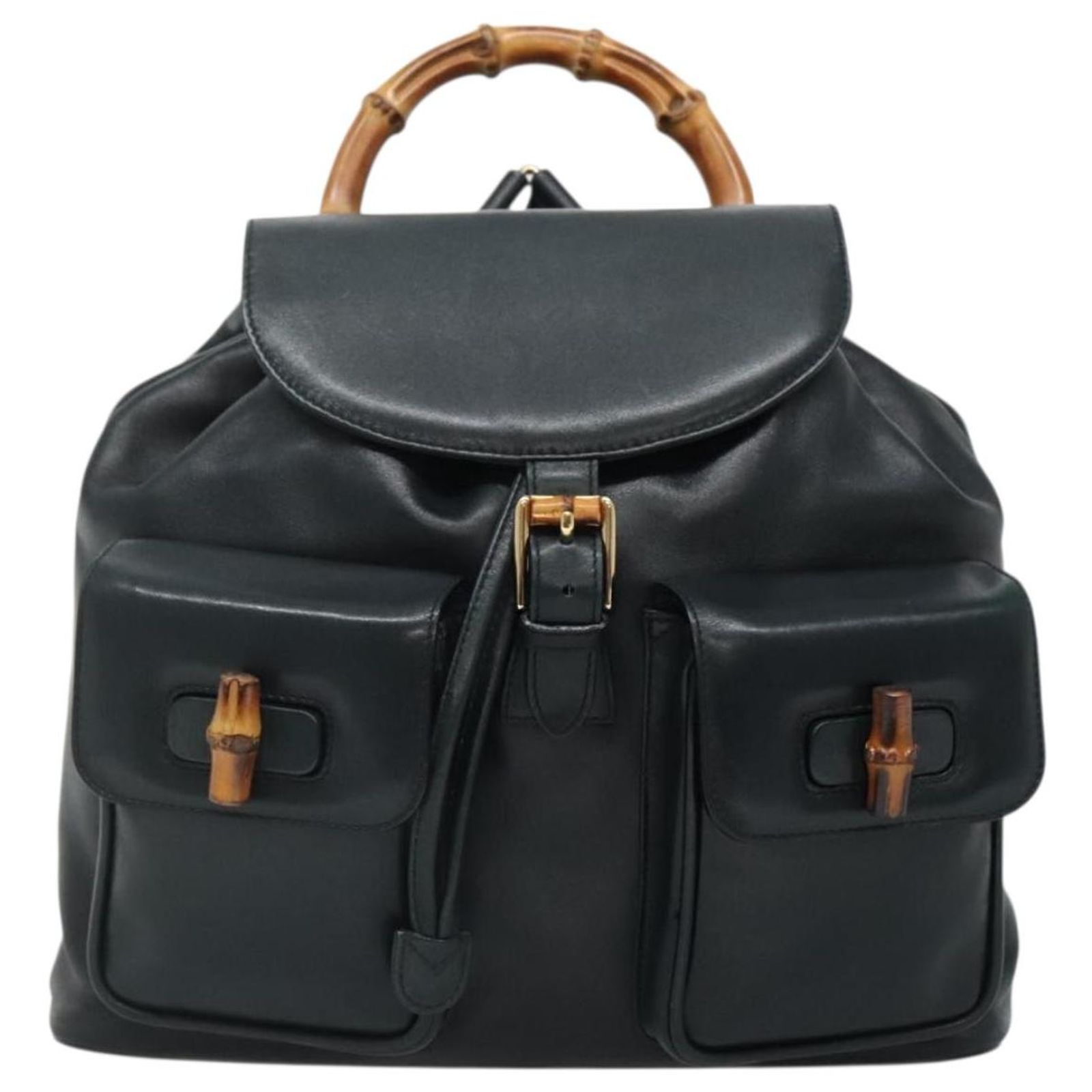 GUCCI Bamboo Backpack Leather Green Gold 003 2058 0016 Auth  display picture 1
