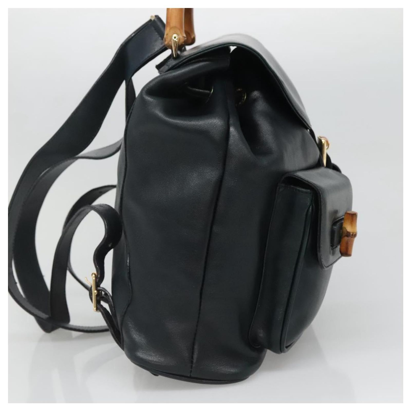 GUCCI Bamboo Backpack Leather Navy Gold 003 2058 0016 Auth 152368 Gucci Bamboo Backpack Blue Bags & Handbags for Women | eBay main image 4
