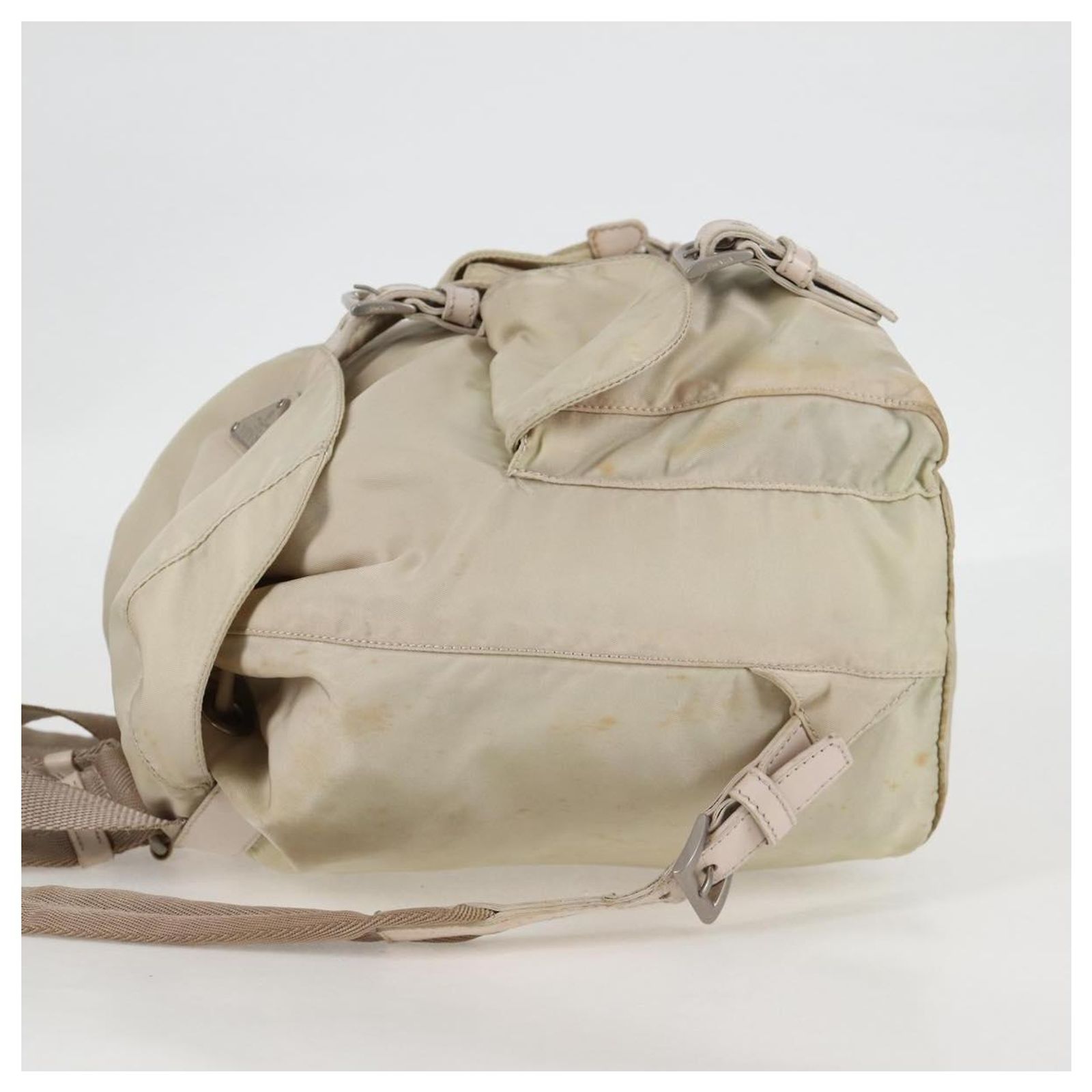 PRADA Backpack Nylon Beige Silver Auth 134482 Silvery ref  display picture 3