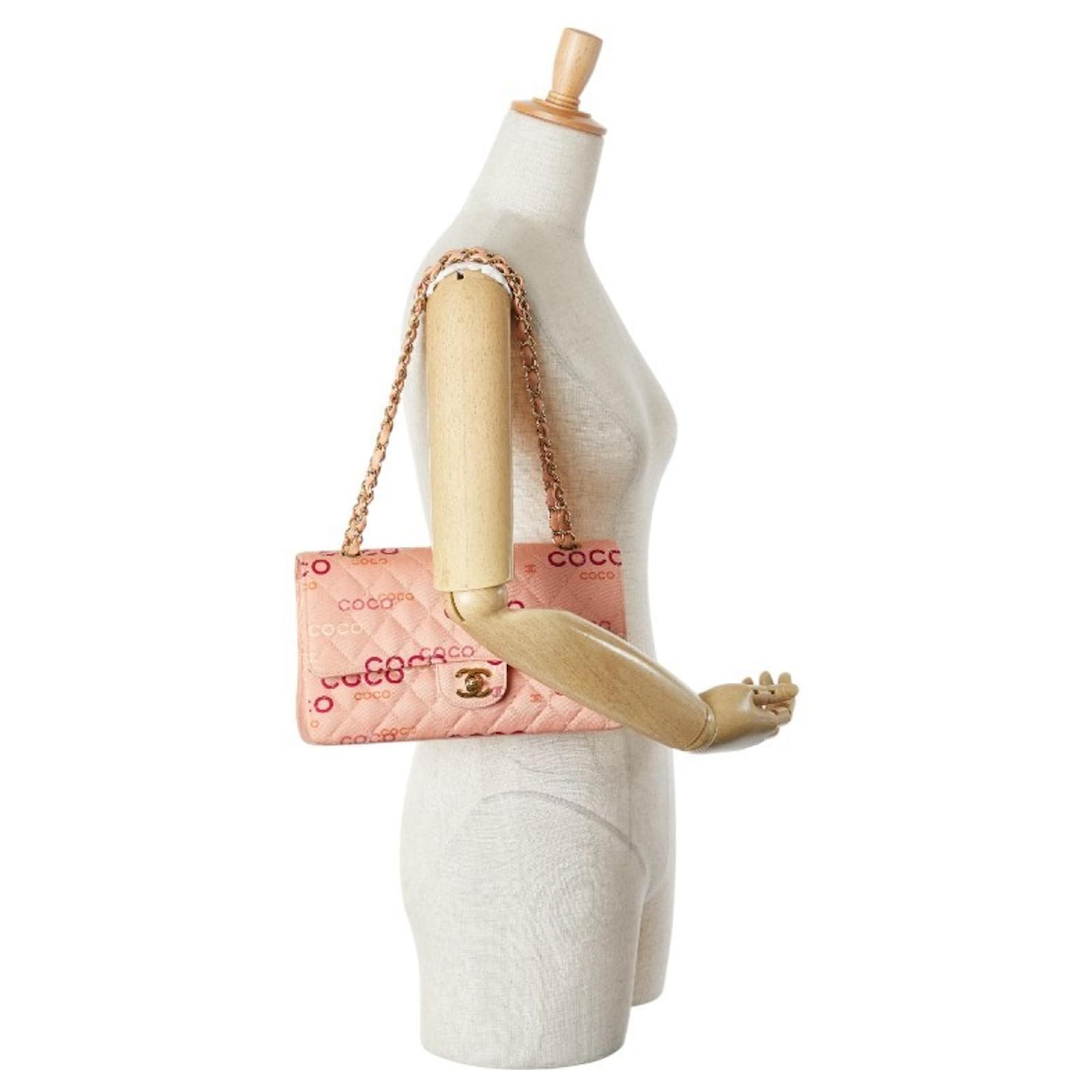 Chanel Coco Mark Double Flap Chain Shoulder Bag Pink