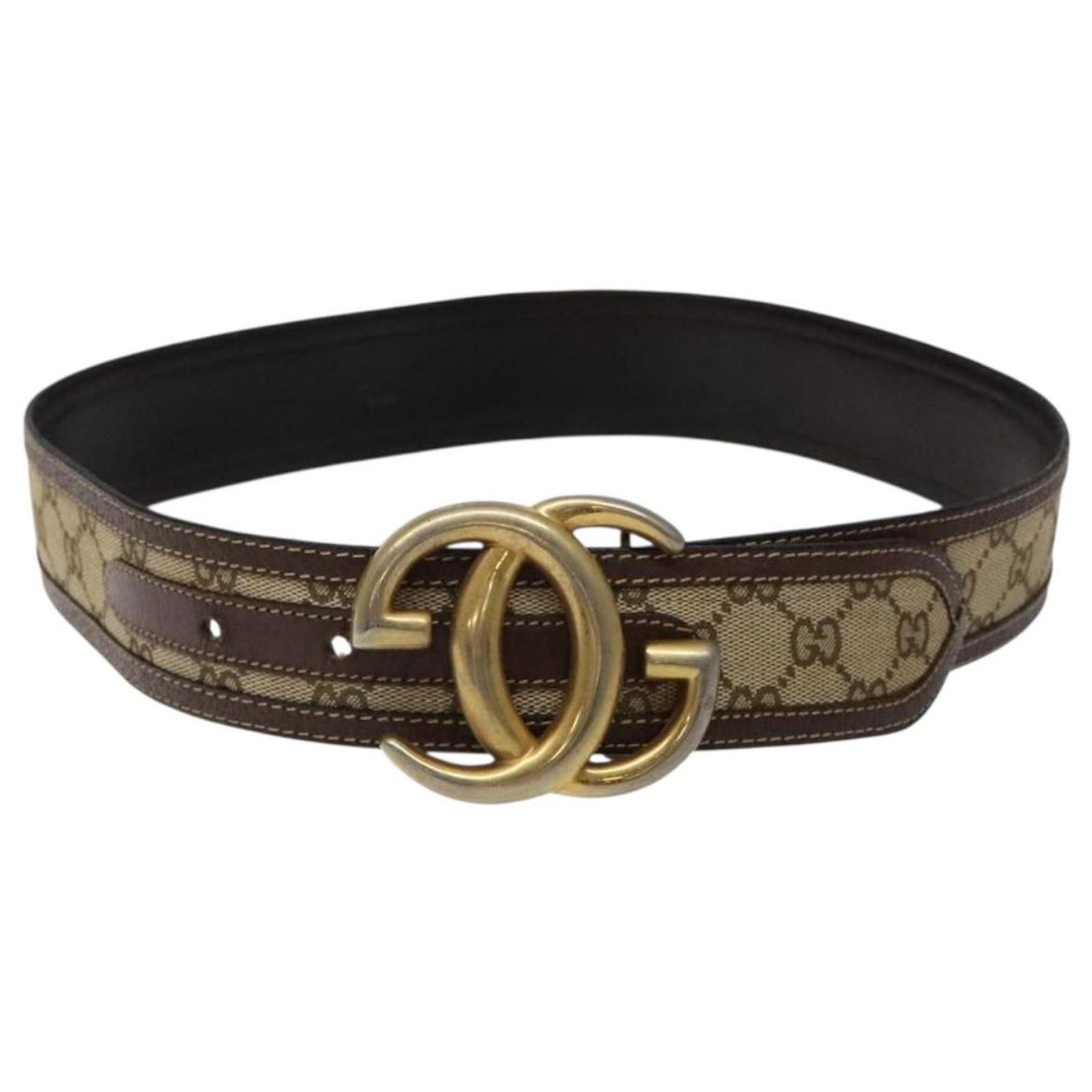 GUCCI GG Canvas Belt Vintage Beige Gold Auth 134270 Golden 