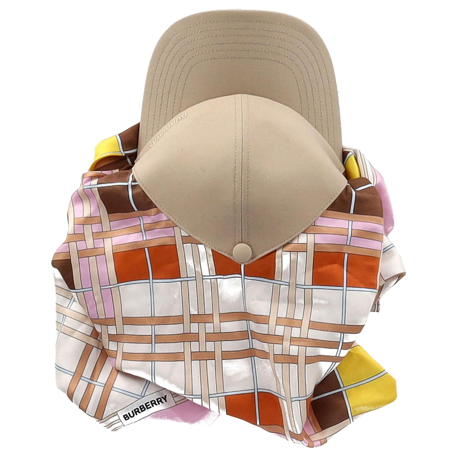 Burberry Scarf-Detail Baseball Hat in Multicolor Silk 